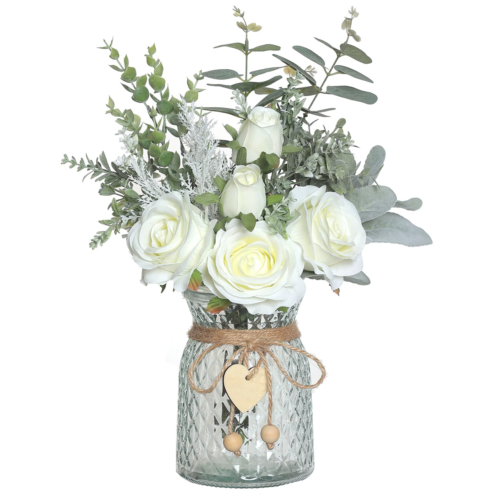 Artificial Silk Roses in Vase - Home & Office Decor for Farmhouse, Bathroom, Dining Table