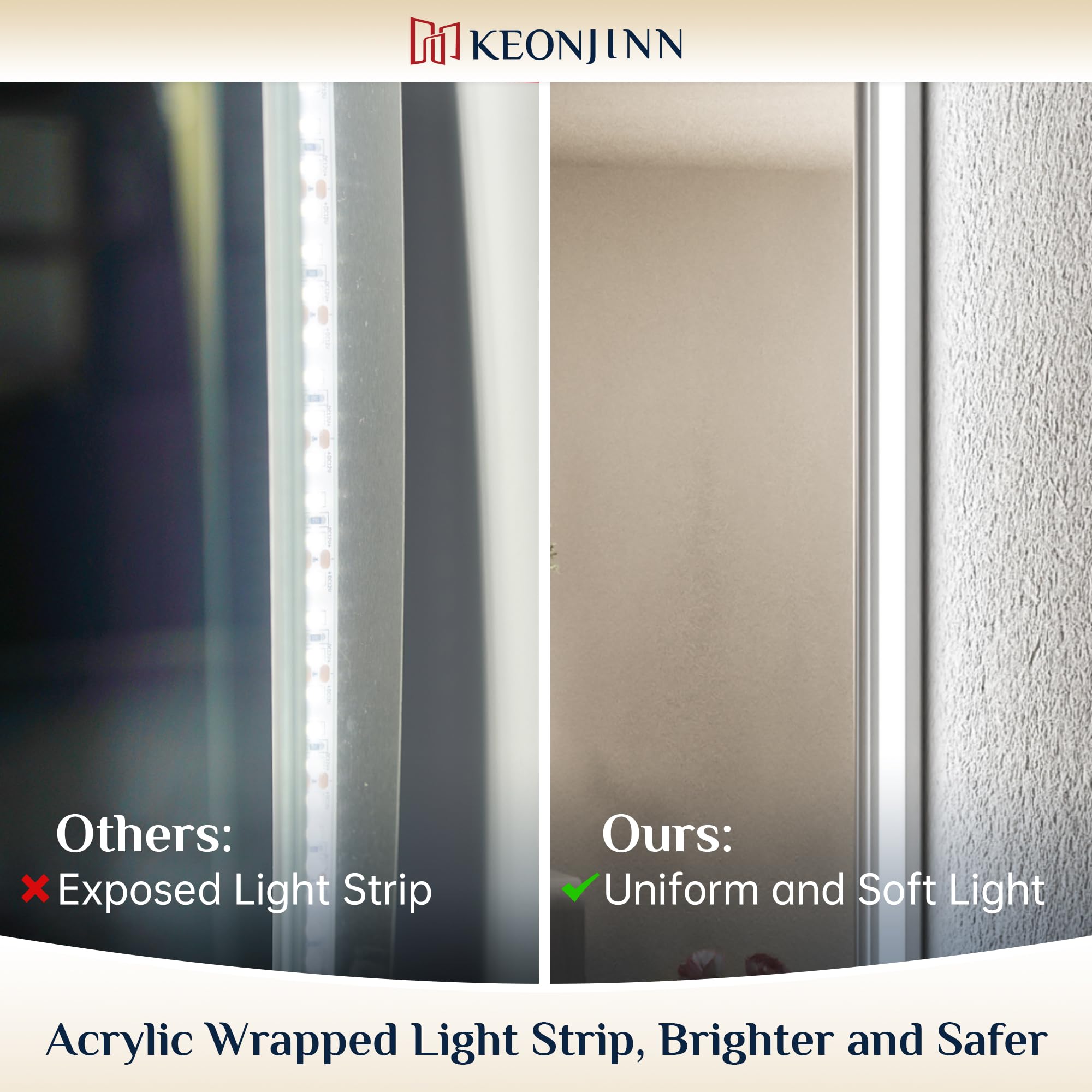 Keonjinn 84 x 32 Inch LED Bathroom Mirror with Dimmable Backlight - 3 Color Temperatures, Shatterproof Tempered Glass, Anti-Fog & UL Certified - Perfect for Vanity, Makeup, Shaving & Spa Style Bathrooms