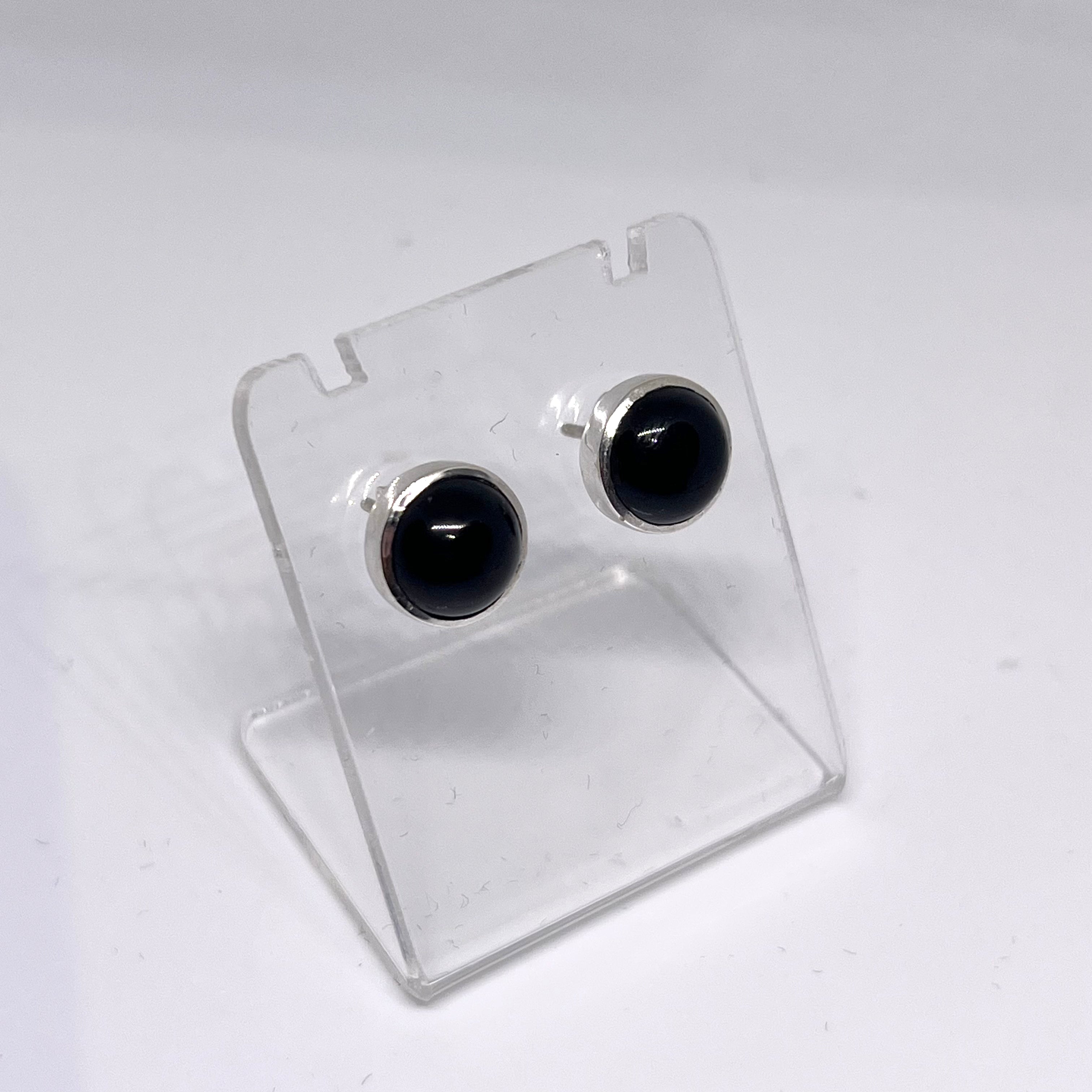 8mm Round Cabochon Bezel Set Stud Earrings - PSE019 | Dainty Jewelry for Everyday Wear, Gift for Her, Women's Fashion Accessories