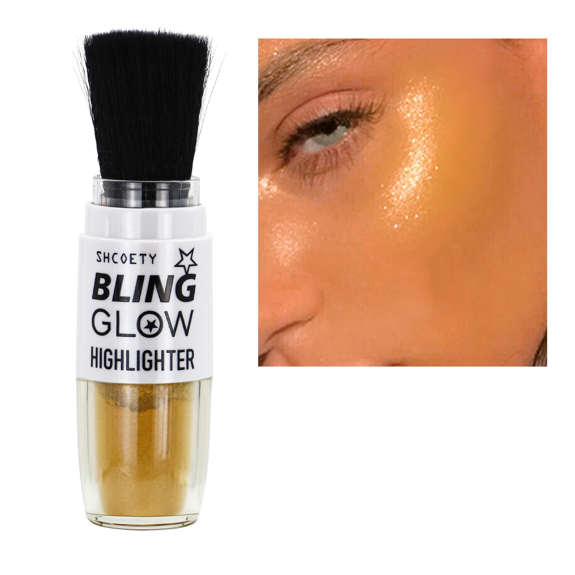 3D Glitter Highlighter Powder - Fairy Shimmer Makeup for Face, Body & Lips | Brightening Blusher & Natural Glow Enhancer | Perfect for Parties, Festivals & Special Occasions (Gold #06)