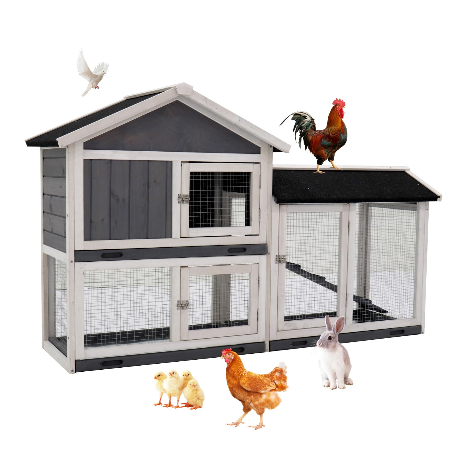 Premium Large Wooden Rabbit Hutch Cage - Indoor/Outdoor Bunny House with Removable Trays & UV Panel - Guinea Pig/Chicken Coop for Small Pets (Black) - Perfect for Backyard, Garden, or Patio Use