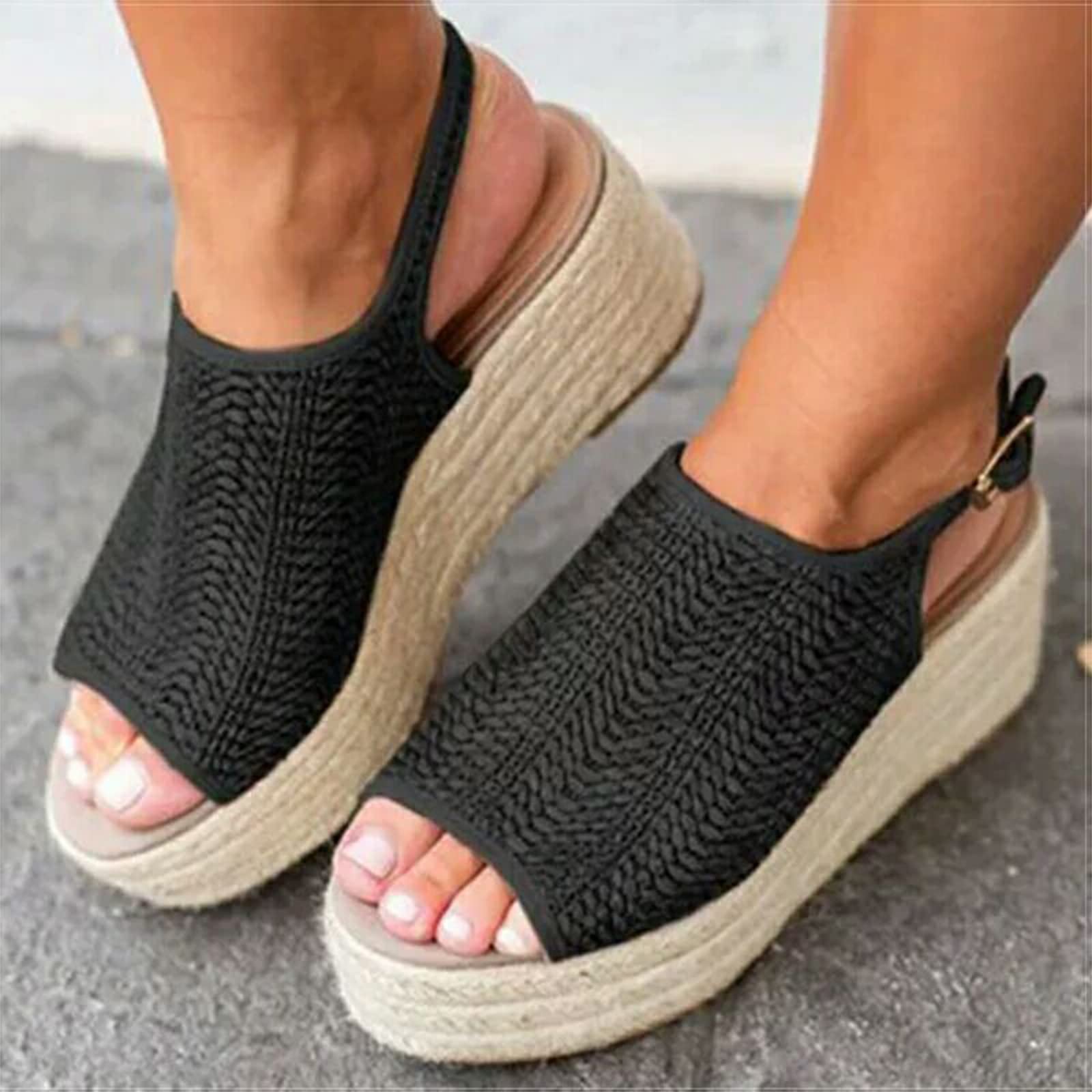 ZLZNX Women's Summer Wedge Sandals - Peep Toe T-Strap Bohemian Beach Shoes for Ladies | Comfortable Flats for Vacation, Walking & Outdoor Activities