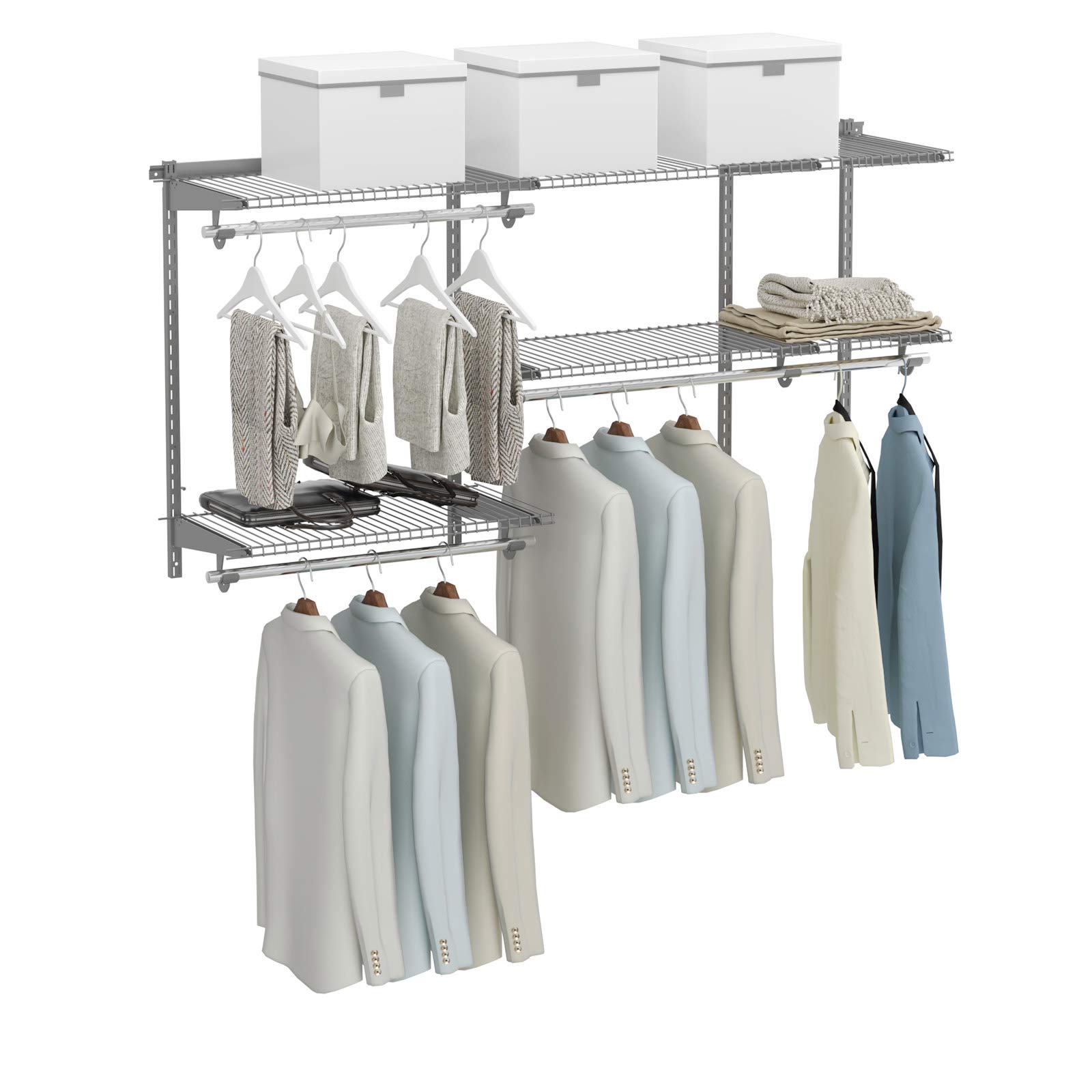 Tangkula 3-5 FT Custom Closet Organizer System Kit - Wall Mounted Storage with Adjustable Wire Shelves & Hanging Rods | Modular Closet Organization for Bedroom, Walk-in Closet & Small Space Storage Solutions