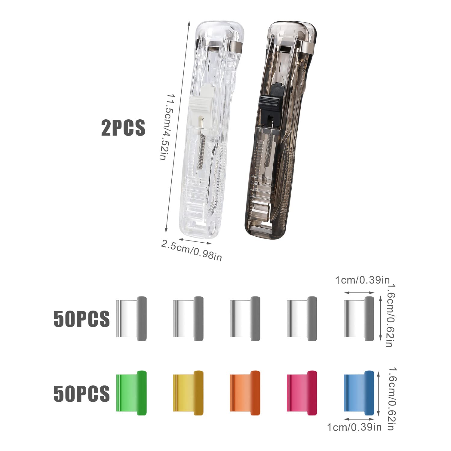 2Pcs Portable Recyclable Handheld Paper Clam Clip Dispensers with 100Pcs Refills - Perfect for Organizing Loose Leaf Papers, Bookbinding, Documents, Reports & School Assignments | Office & Classroom Supplies