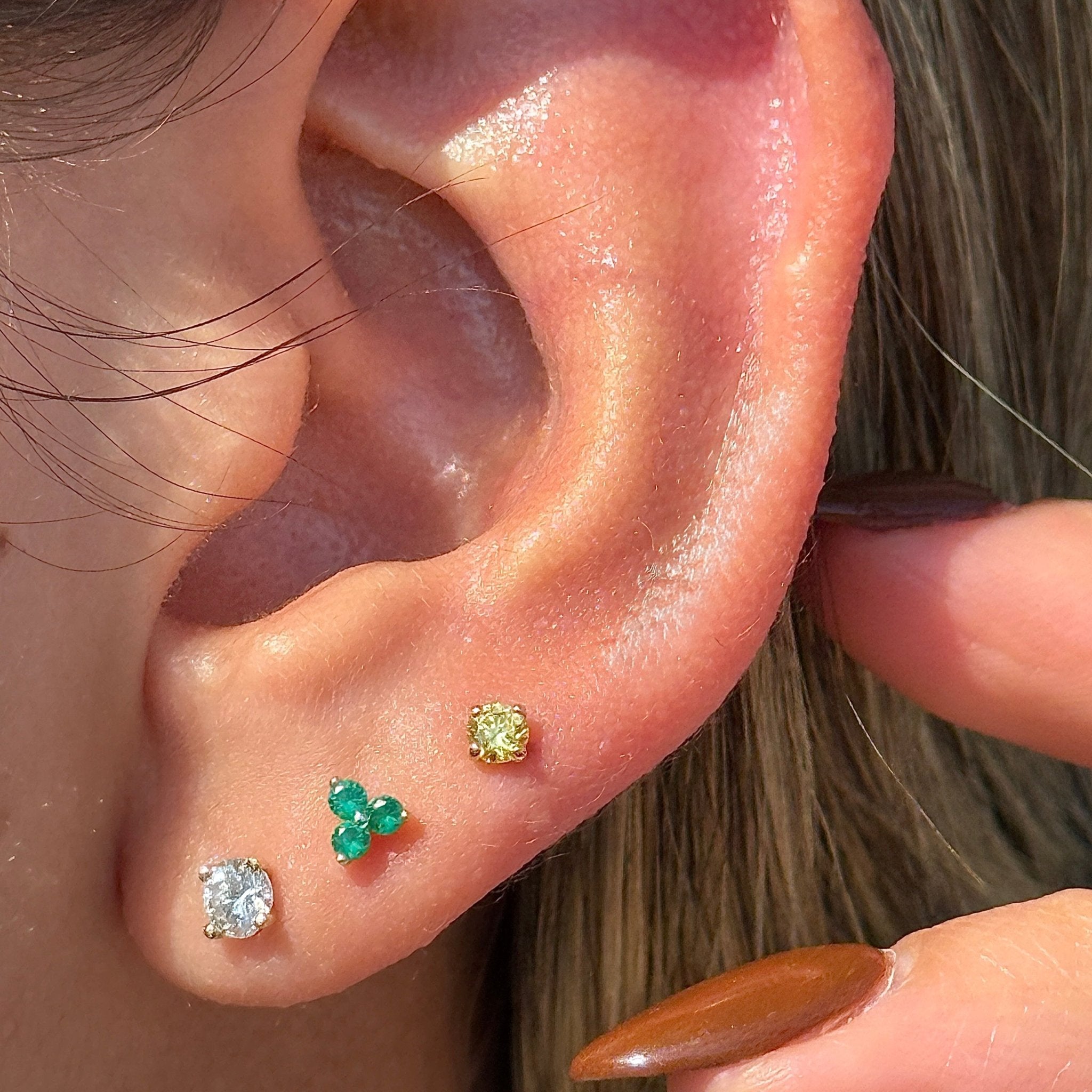 14K Yellow Gold Diamond Flat Back Threaded Stud Earrings for Women - Perfect for Daily Wear, Parties & Special Occasions