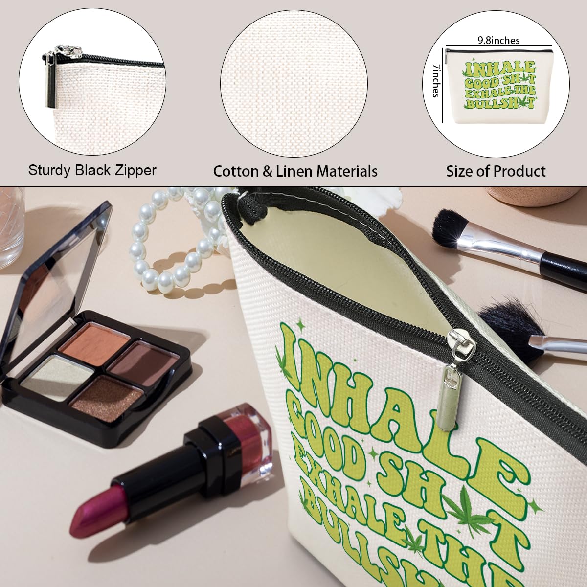 Funny Weed Makeup Bag - Cute Cannabis Leaf Design Cosmetic Pouch for Women - Perfect Christmas, Birthday, Graduation & Friendship Gifts - Travel Toiletry Organizer for Her, Mom, Grandma & Leaf Lovers - Great for Daily Use, Traveling & Gift Giving
