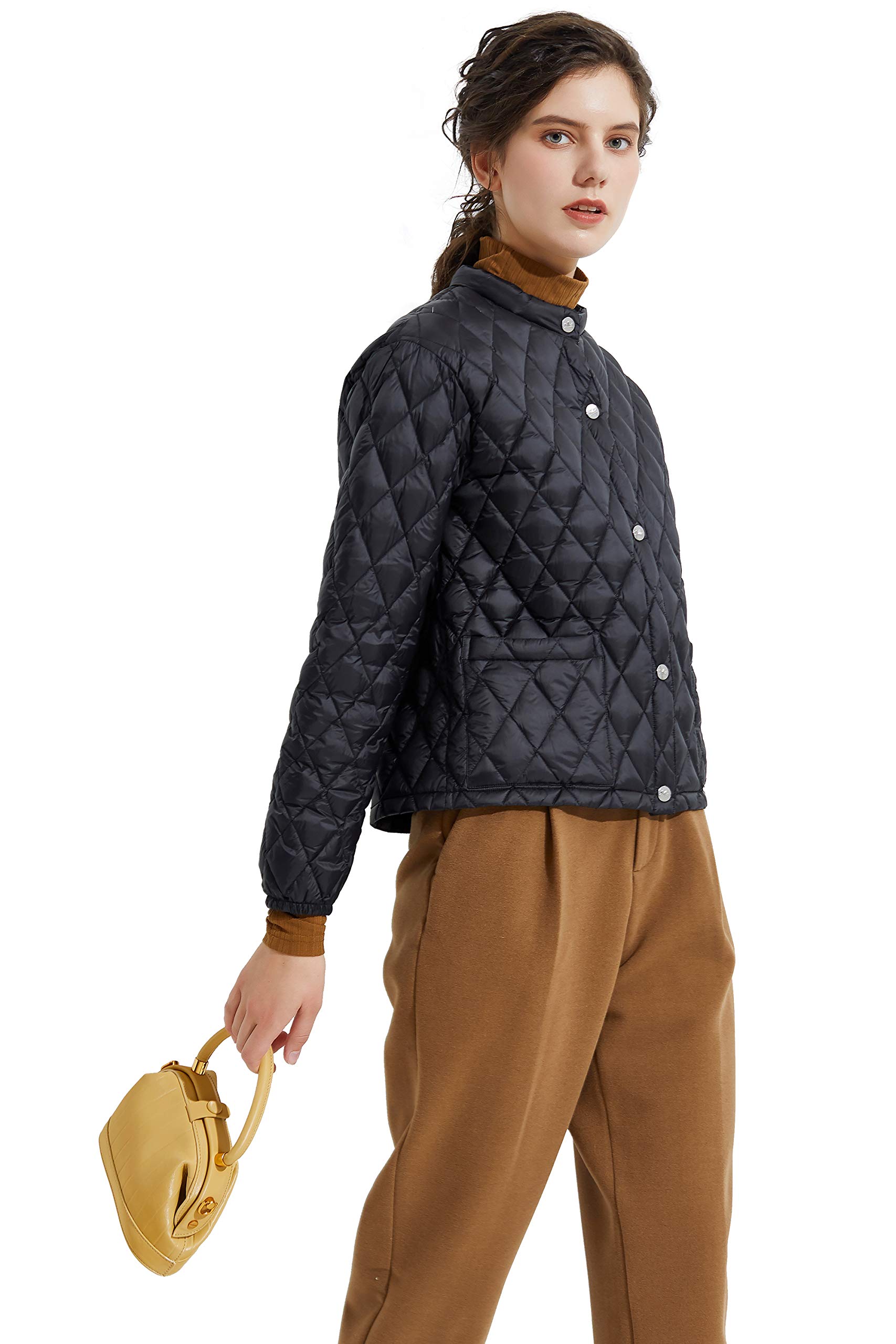 Orolay Women's Lightweight Cropped Puffer Jacket - Packable Stand Collar Down Coat for Winter, Travel & Outdoor Activities | Warm Quilted Fashion Jacket for Casual Wear, Hiking & City Exploration