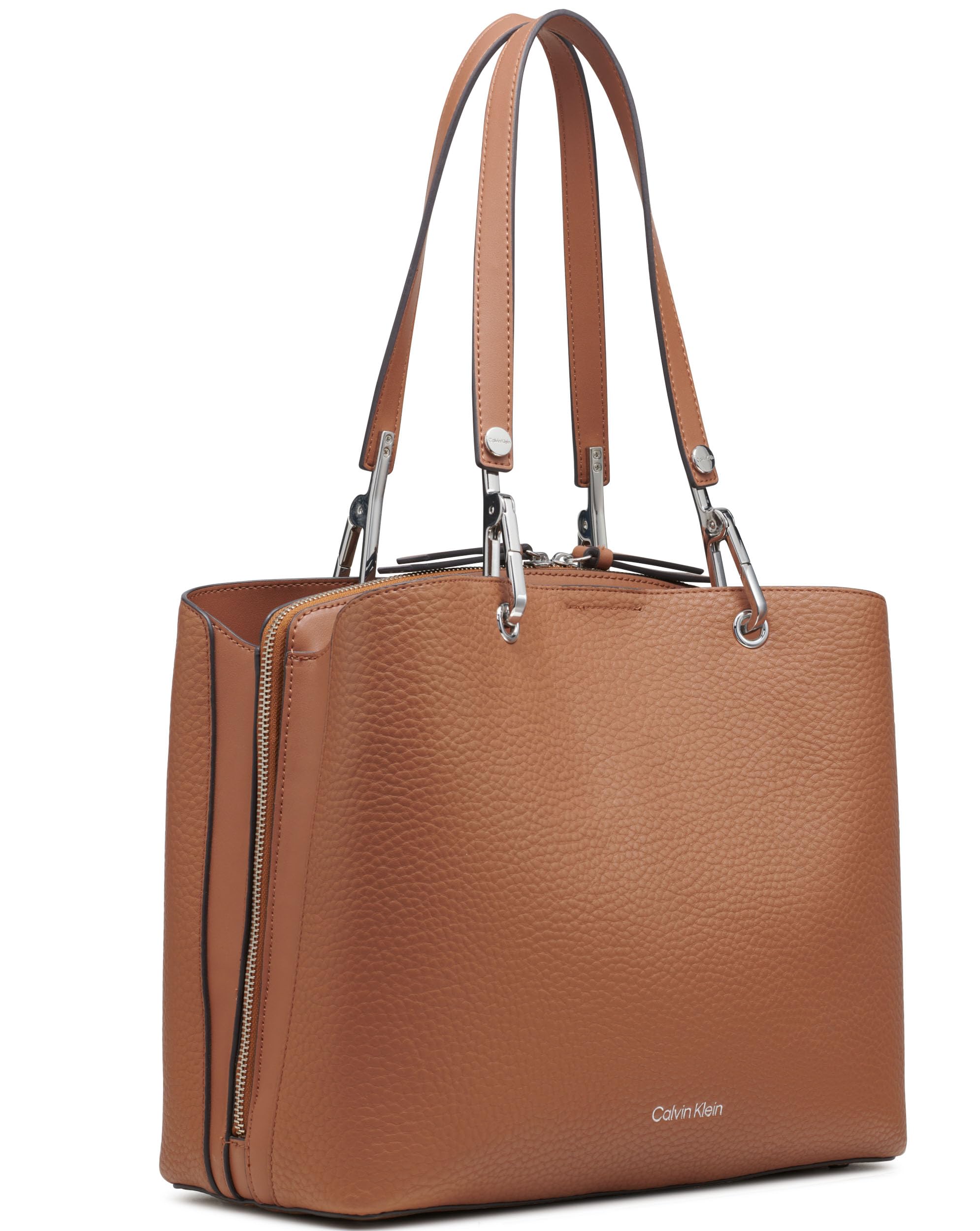 Calvin Klein Garnet Triple Compartment Tote Bag for Women - Stylish Leather Work Tote, Spacious Office Bag with Multiple Pockets - Perfect for Business, Travel & Daily Commute