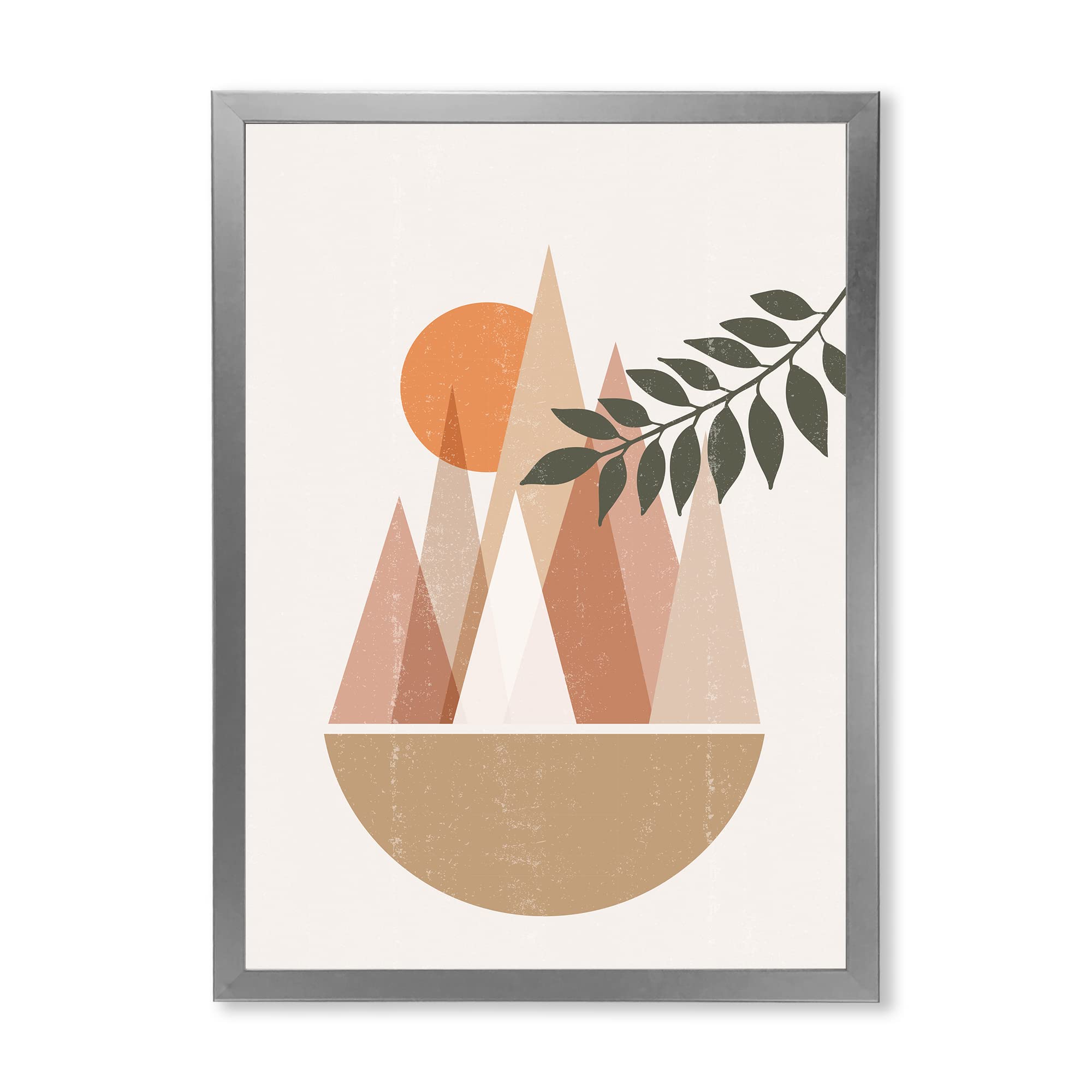 Abstract Sun and Moon Mountain Landscape Painting - Modern Framed Wall Art Decor for Living Room, Bedroom & Office