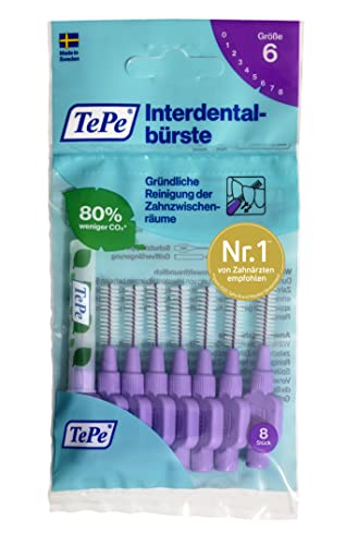 TePe Interdental Brushes 1.1mm Purple - Pack of 8 Dental Cleaning Brushes for Tight Gaps | Perfect for Braces, Bridges & Gum Care | Dentist Recommended Oral Hygiene Tool