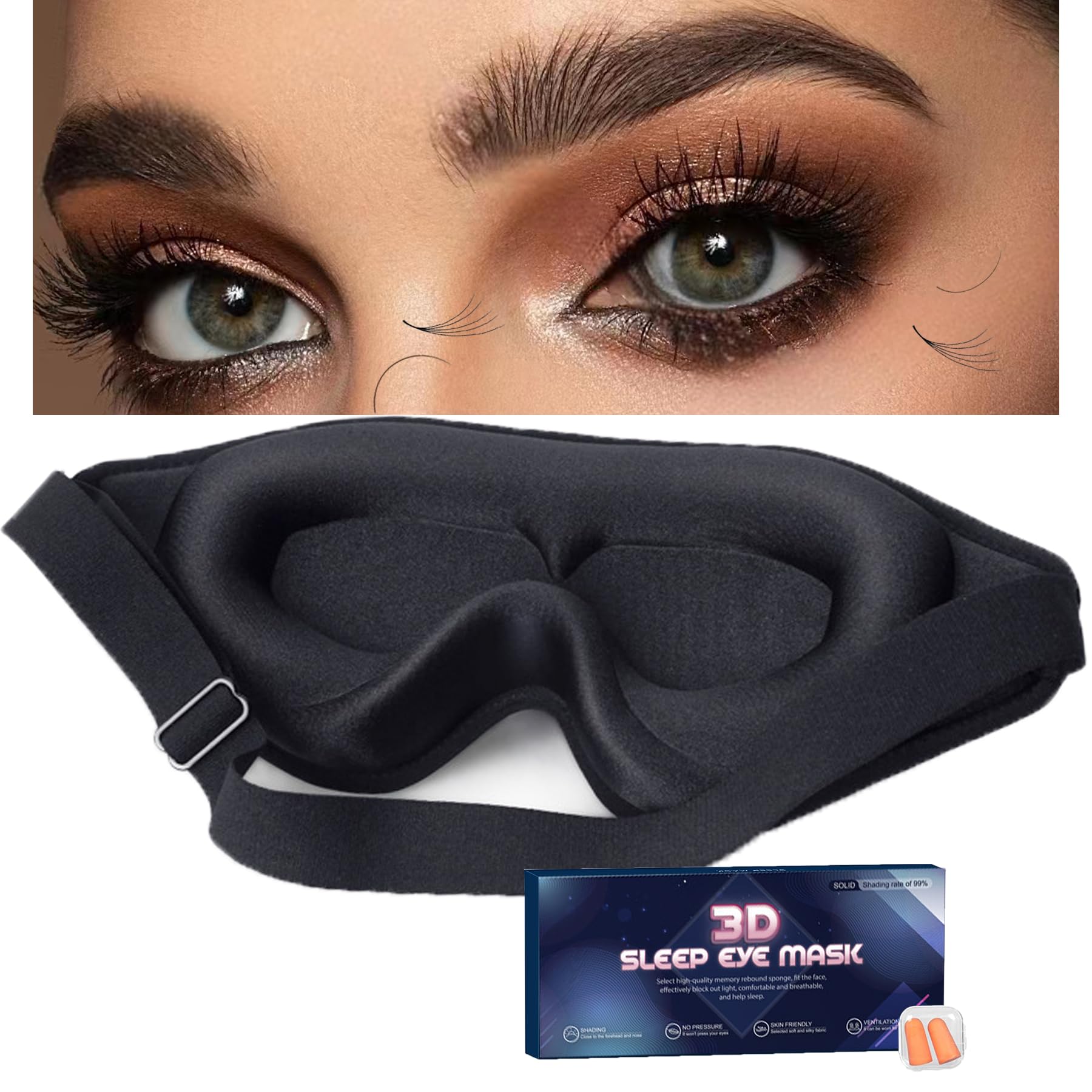 3D Contoured Lash Extension Sleep Mask - Zero Pressure Eye Mask for Eyelash Extensions & Comfortable Sleeping - Perfect for Lash Salon Aftercare, Travel & Beauty Sleep