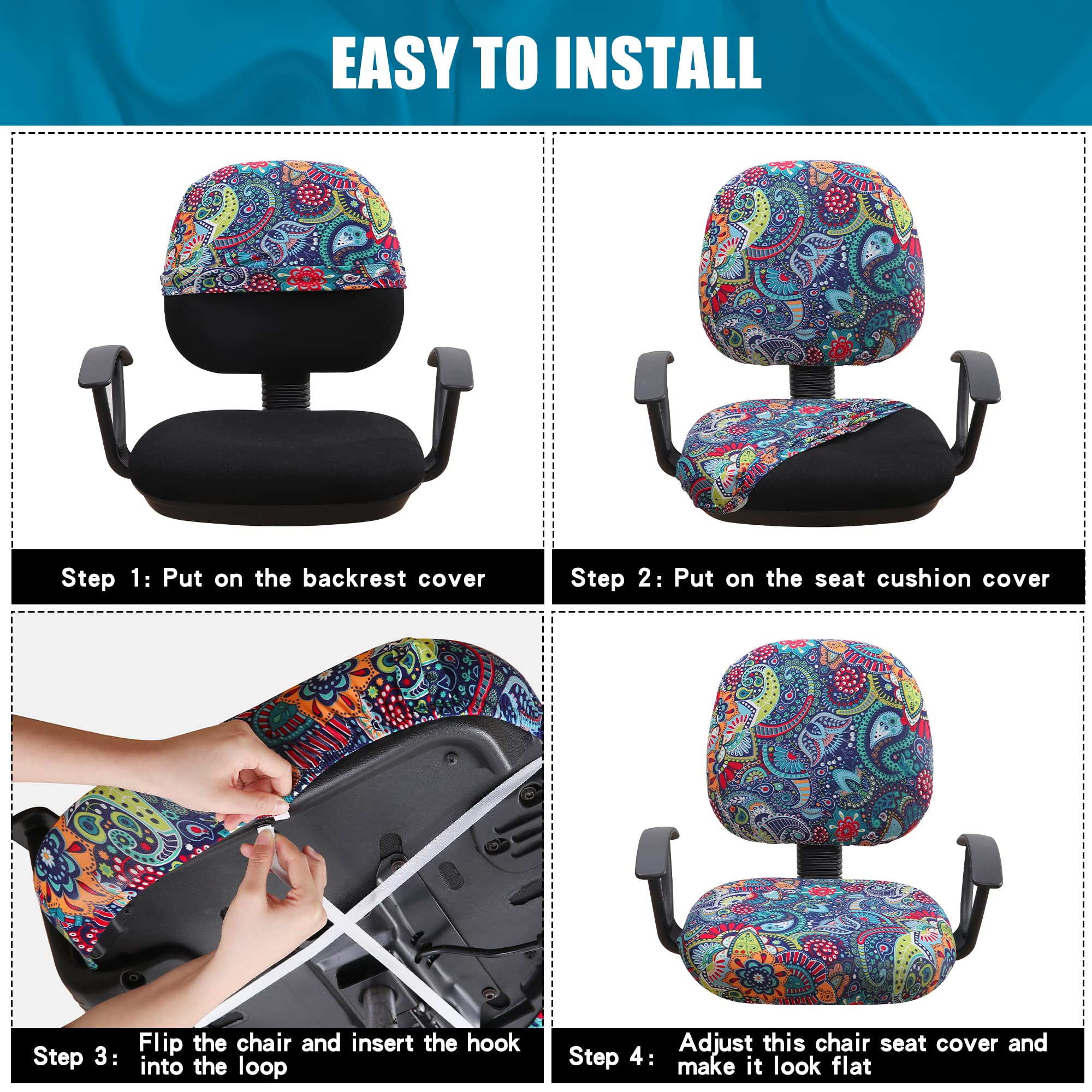 Stretchy Office Chair Cover - Washable & Universal Fit for Desks - Blue Green for Home & Office Use