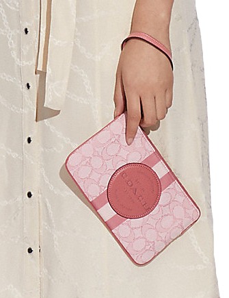 Coach Dempsey Large Corner Zip Wristlet - Signature Jacquard with Stripe & Patch | Crossbody Wallet for Women | Perfect for Travel, Shopping & Everyday Use