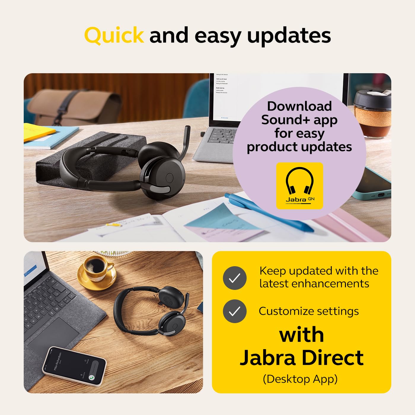 Jabra Evolve2 65 Flex Wireless Stereo Headset with Bluetooth - Noise Cancelling Headphones with Jabra ClearVoice & Hybrid ANC - Microsoft Teams Certified (Black) - Perfect for Remote Work, Online Meetings & Office Use