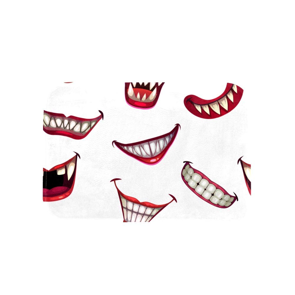 LORVIES Halloween Bathroom Rug - Creepy Monster Smiles Clown Mouth Non-Slip Flannel Microfiber Foam Bath Mat, Soft Absorbent Kitchen Floor Carpet (31