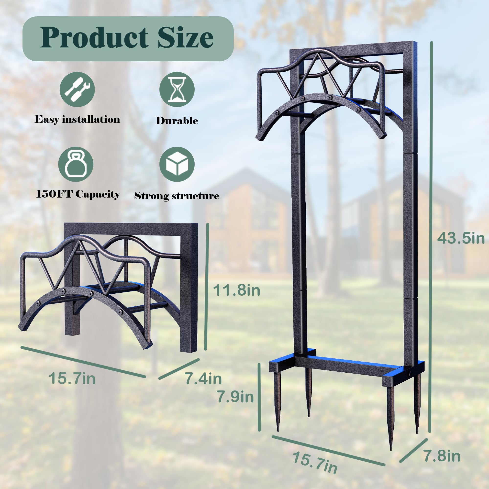 Heavy Duty Freestanding Metal Garden Hose Holder with 4 Spikes - Outdoor Water Hose Stand for 150-Feet Hose, Black - Perfect for Lawn, Yard & Garden Watering Organization