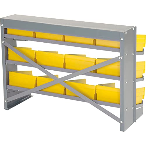 Global Industrial 3-Shelf Utility Bench Rack with 12 Yellow Storage Bins (8