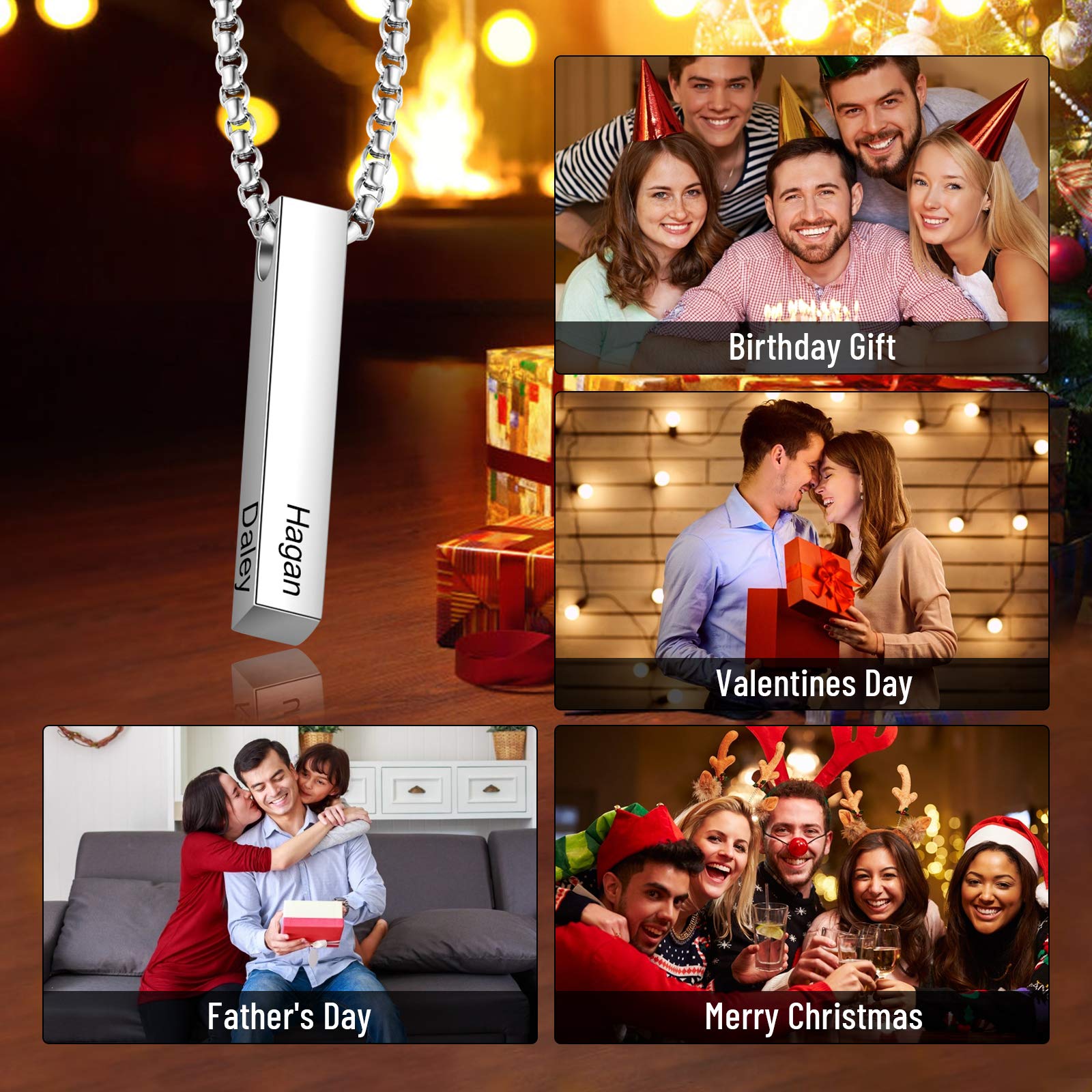 LanM Personalized Engraved Name Necklace for Men & Women - Custom Initial Bar Necklace, Unique Father's Day Gift for Dad - Perfect for Anniversaries, Birthdays & Special Occasions