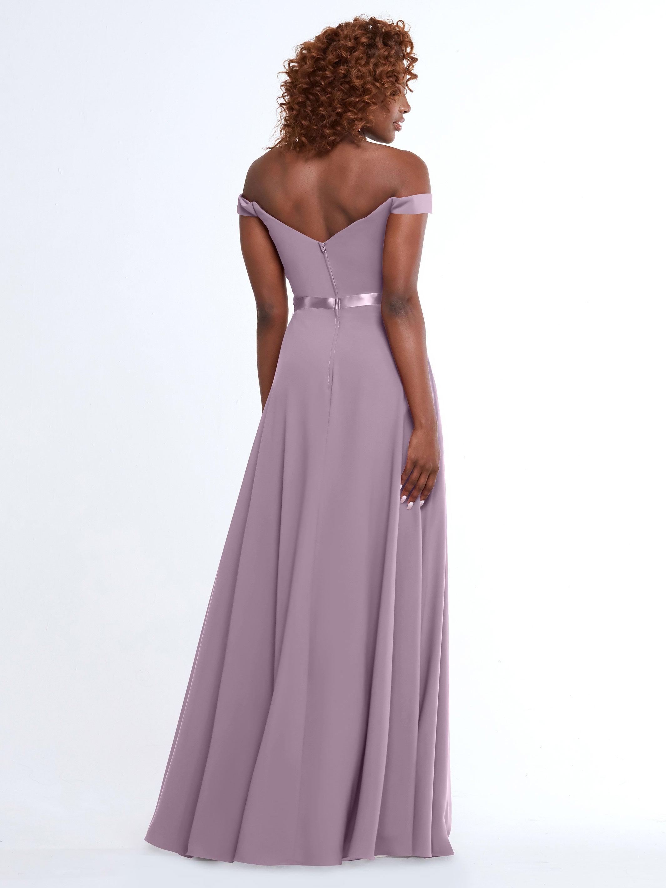 Elegant Off-The-Shoulder A-Line Chiffon Bridesmaid Dress with Sash - Size 80100 | Perfect for Weddings, Formal Events & Special Occasions