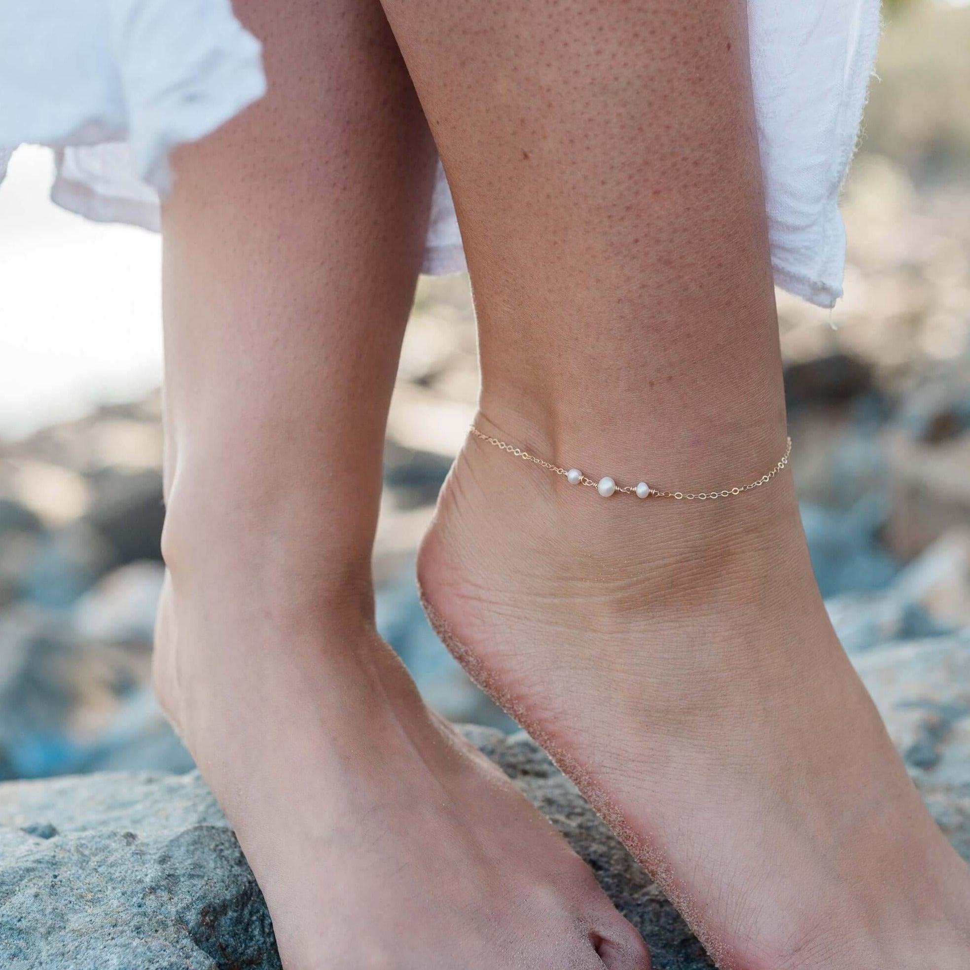 Elegant White Freshwater Pearl Beaded Chain Anklet for Women - Perfect for Beach Weddings, Summer Outfits & Boho Style Accessories