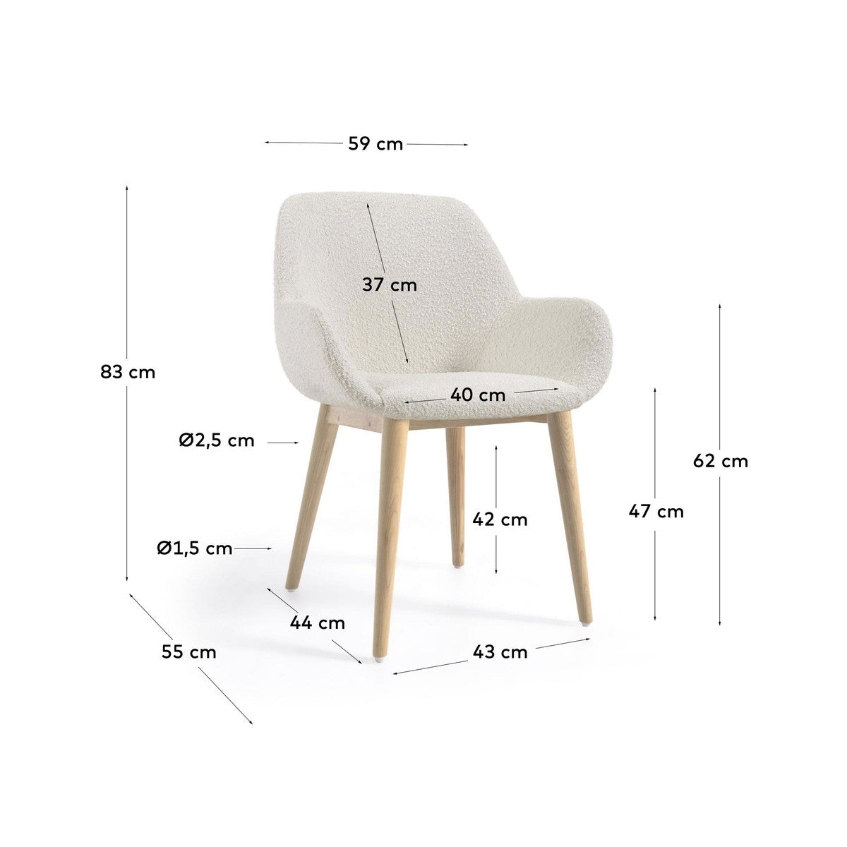 Konna Boucle Dining Chair - Modern Upholstered Accent Chair for Kitchen, Dining Room & Office - Soft Textured Fabric & Sturdy Wooden Legs