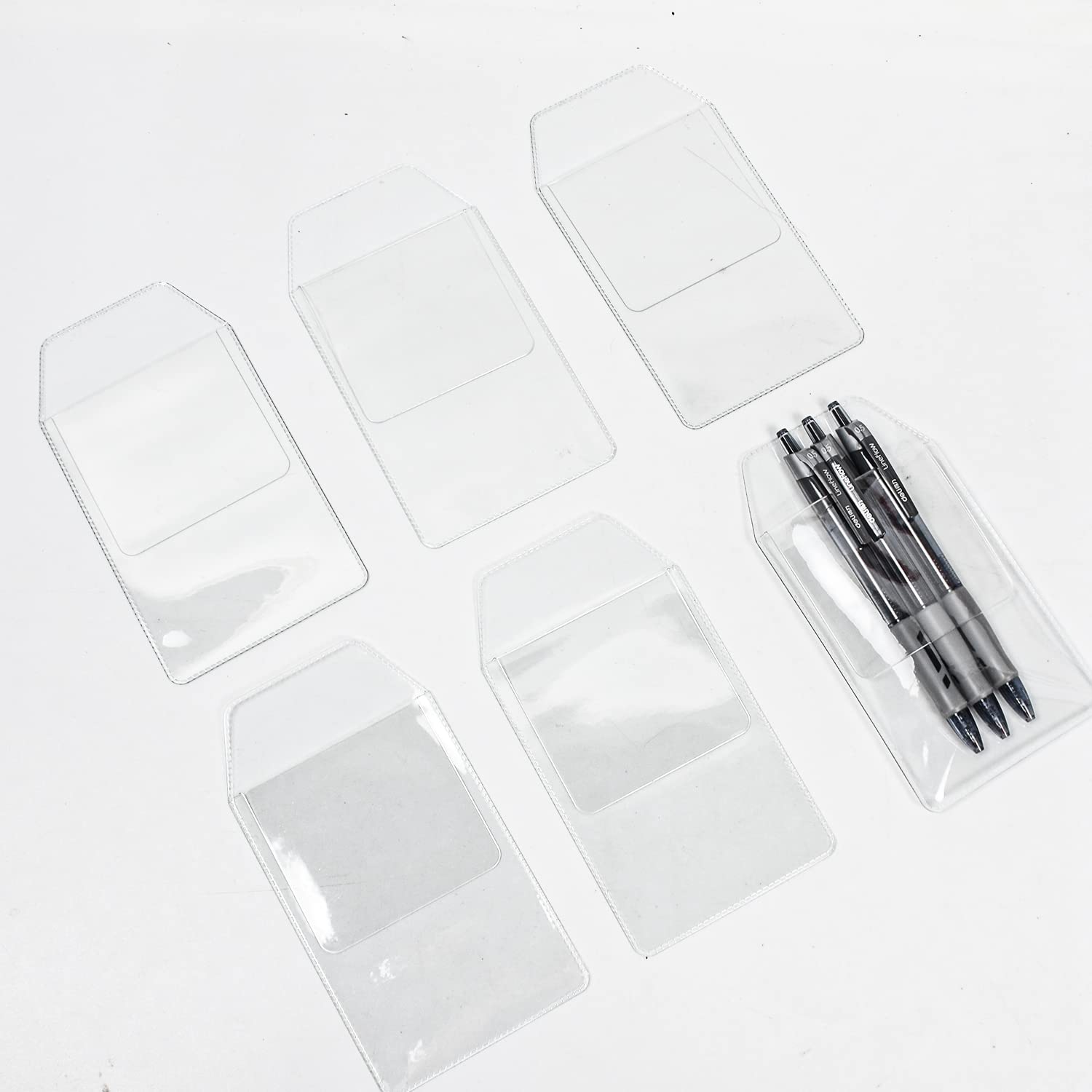 20 Pack Clear PVC Pocket Protectors - Plastic Shirt Pocket Organizer for Pens, Cards & Essentials - Ideal for School, Office, Hospital & Work (Transparent)