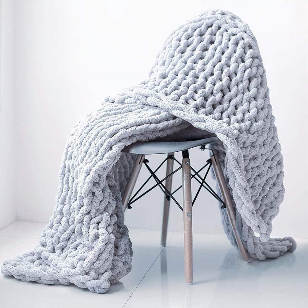 Chunky Knit Blanket for Bed - Soft Handmade Chenille Throw Blanket for Sofa & Couch - Extra Large Cozy Blanket for Winter, Living Room, Bedroom & Home Decor