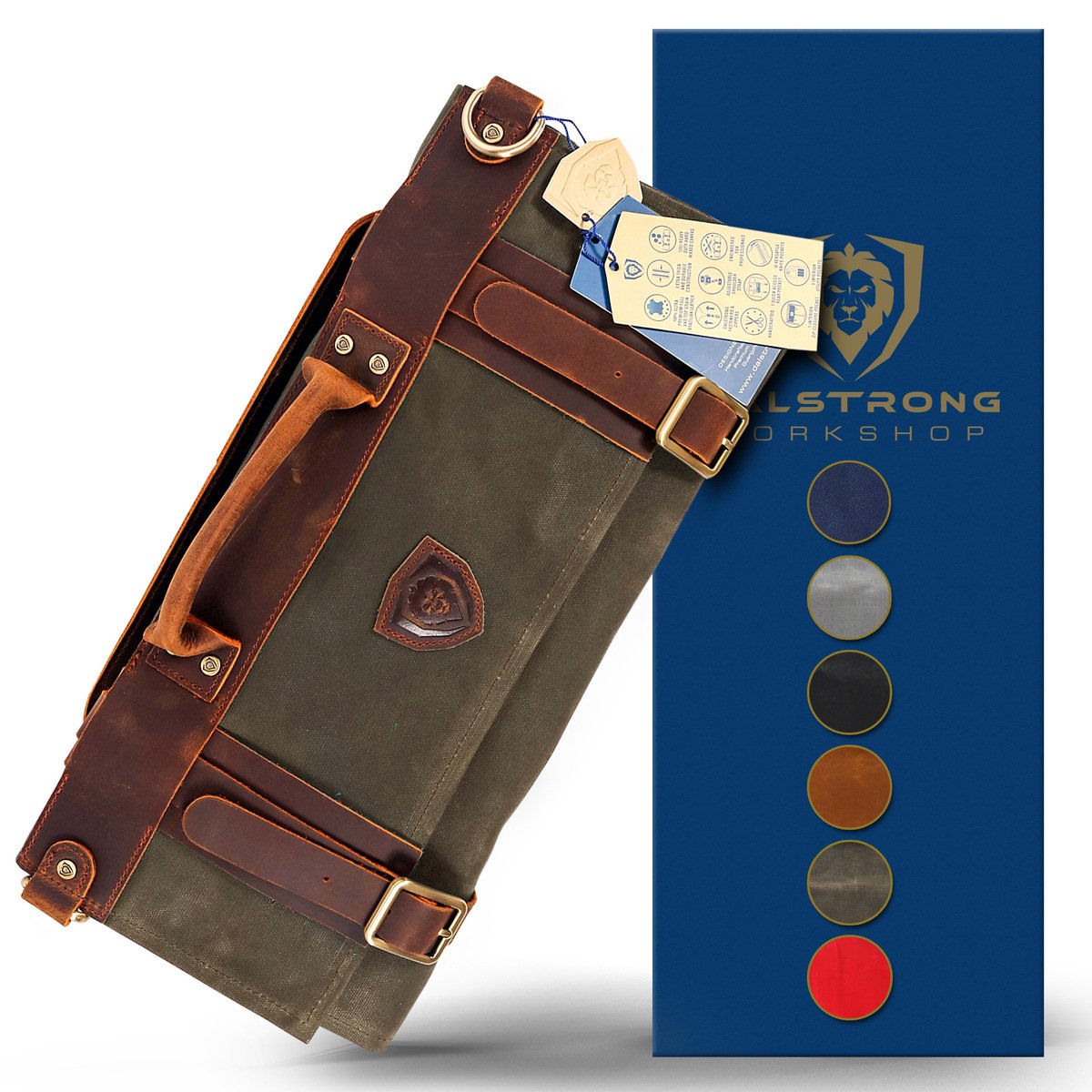 12oz Heavy Duty Canvas & Leather Knife Roll - Army Green - Dalstrong Nomad Series | Perfect for Chefs, Butchers & Culinary Professionals | Portable & Durable Knife Storage Solution
