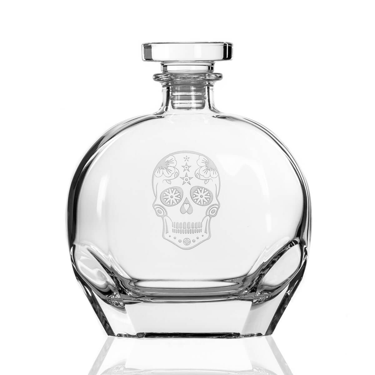 Hand-Painted Sugar Skull 23oz Whiskey Decanter - Unique Day of the Dead Glass Liquor Bottle for Bourbon, Scotch & Tequila - Perfect for Halloween Parties, Themed Bars & Gift Giving