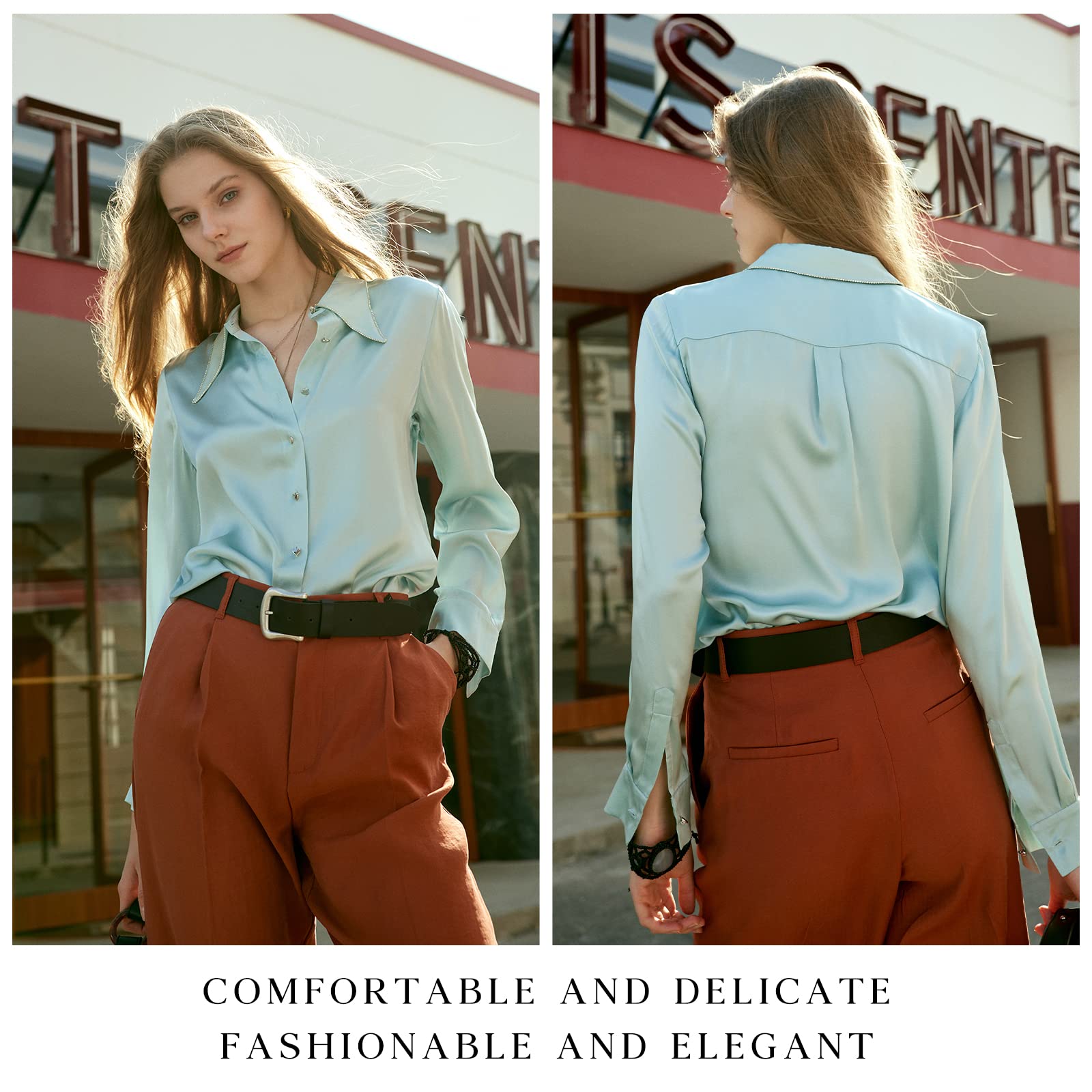 COLD POSH 100% Pure Silk Blouse for Women - Long Sleeve Elegant Button Down Shirt with Smooth Finish | Perfect for Office Wear, Business Meetings & Special Occasions