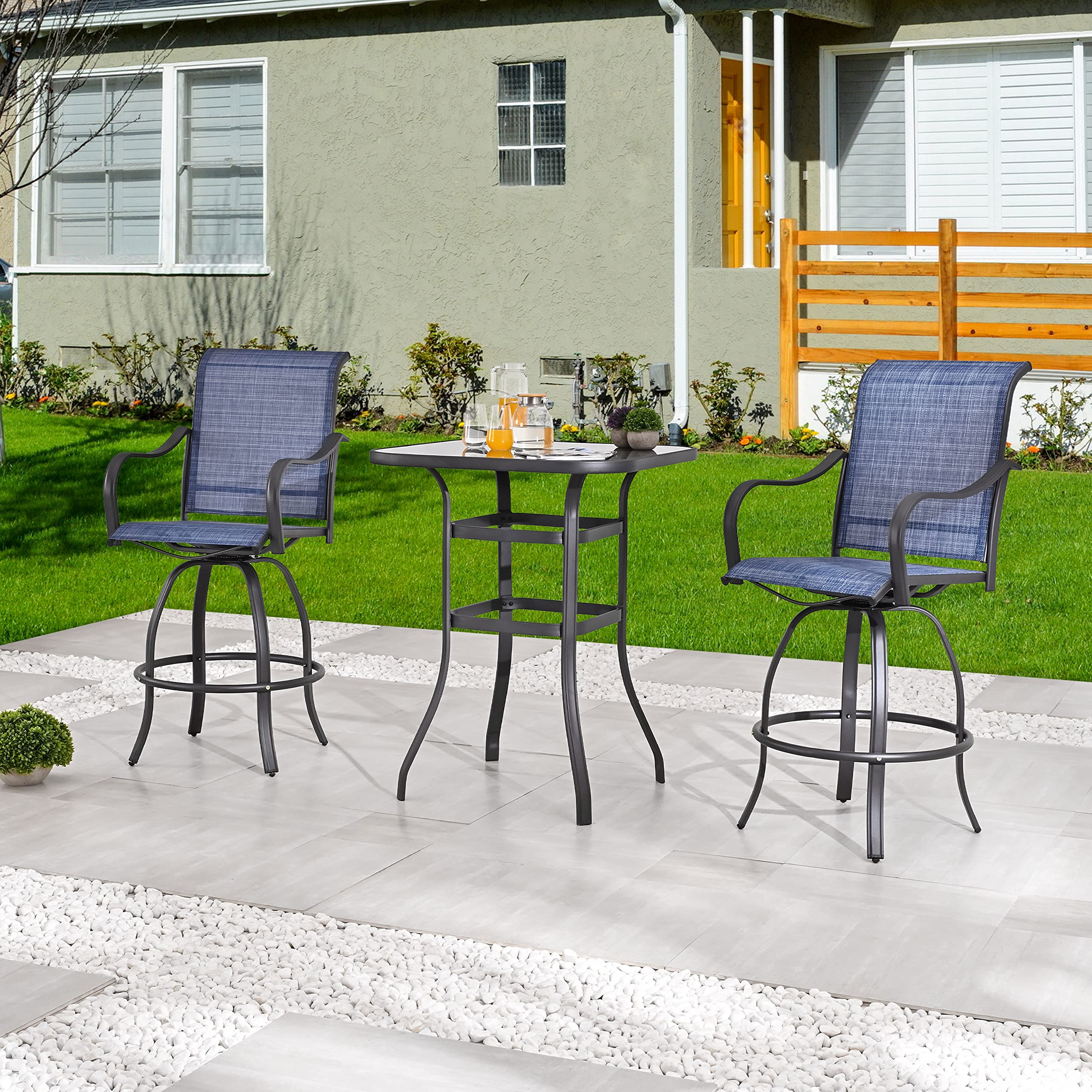 Outdoor Swivel Bar Stools Set of 2 - All Weather Patio Dining Chairs with Adjustable Height for Backyard, Deck, Poolside & Bistro Use