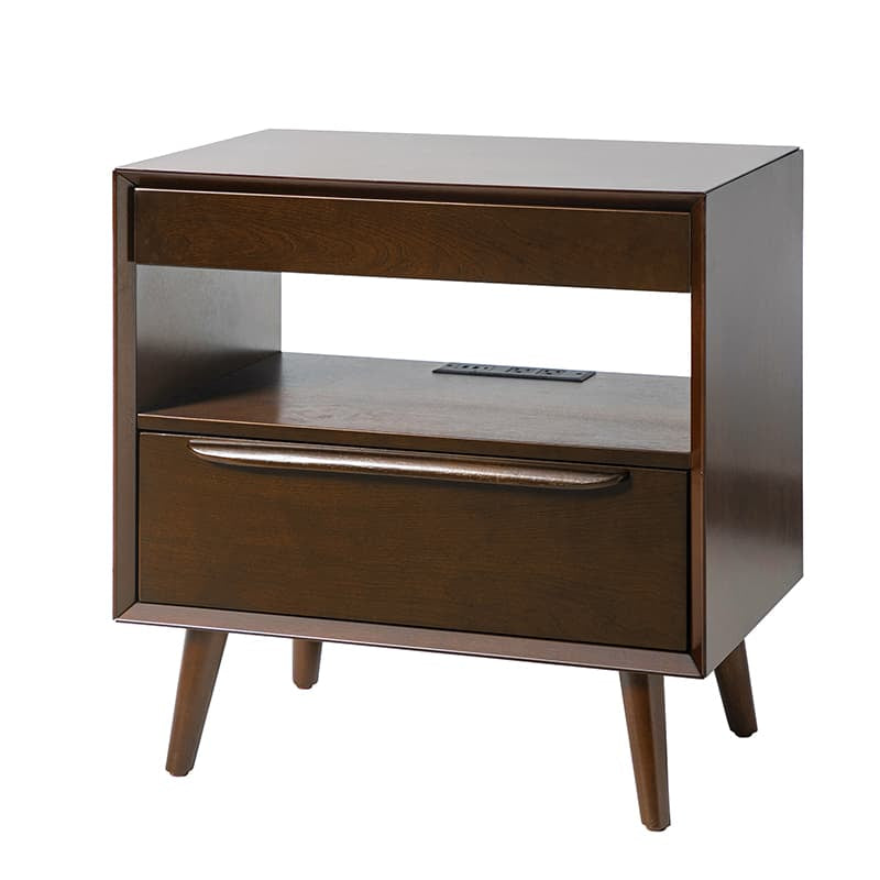 Mid Century Modern Nightstand with 2 Drawers & Built-In Outlets - Giralda Bedside Table for Bedroom, Living Room & Office (Optional Types)