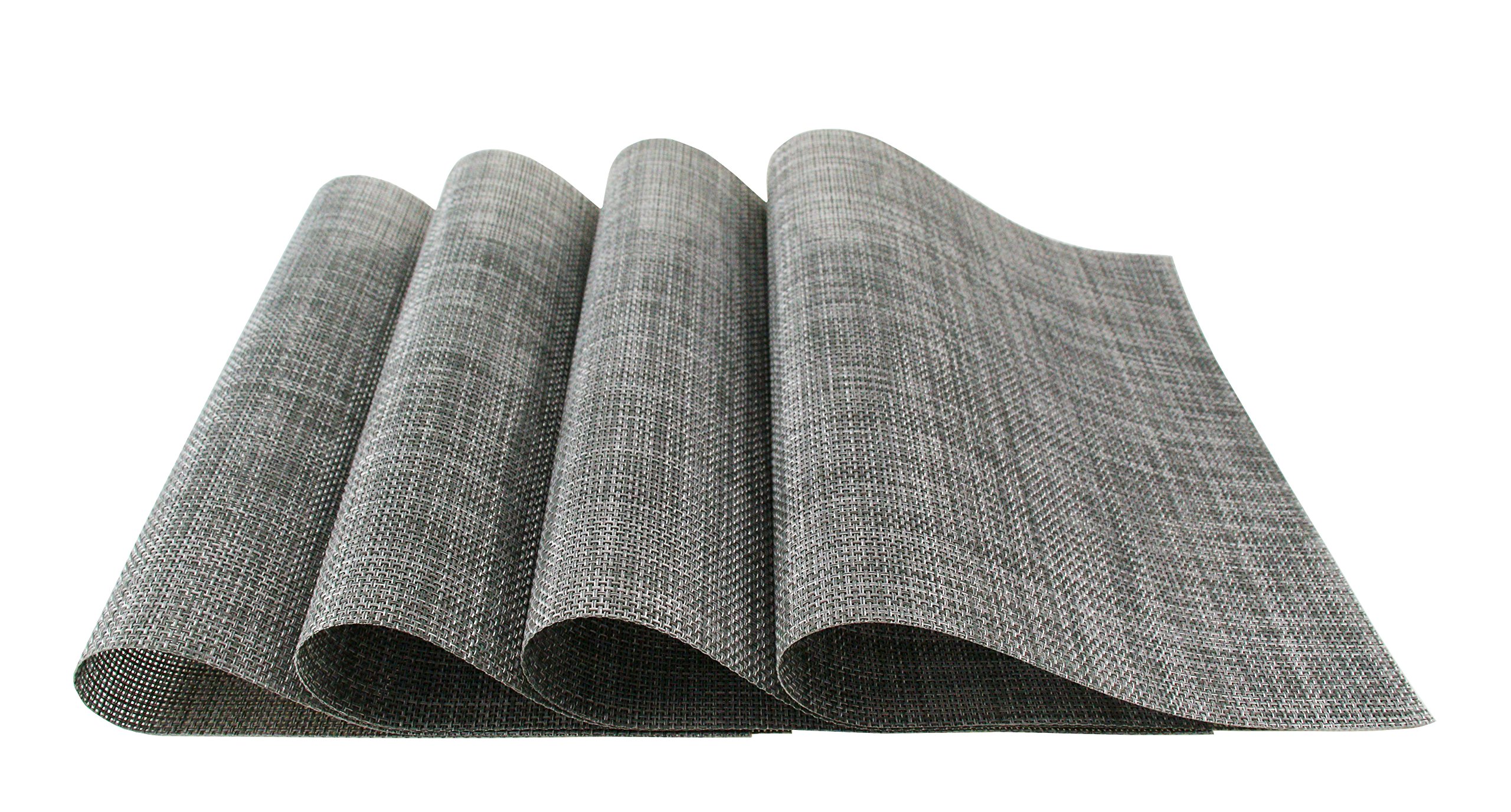Non-Slip Heat-Resistant PVC Woven Vinyl Placemats Set of 6 - Washable & Stain-Resistant Kitchen Table Mats for Dining Room, Gray - Perfect for Everyday Meals, Dinner Parties & Holiday Gatherings