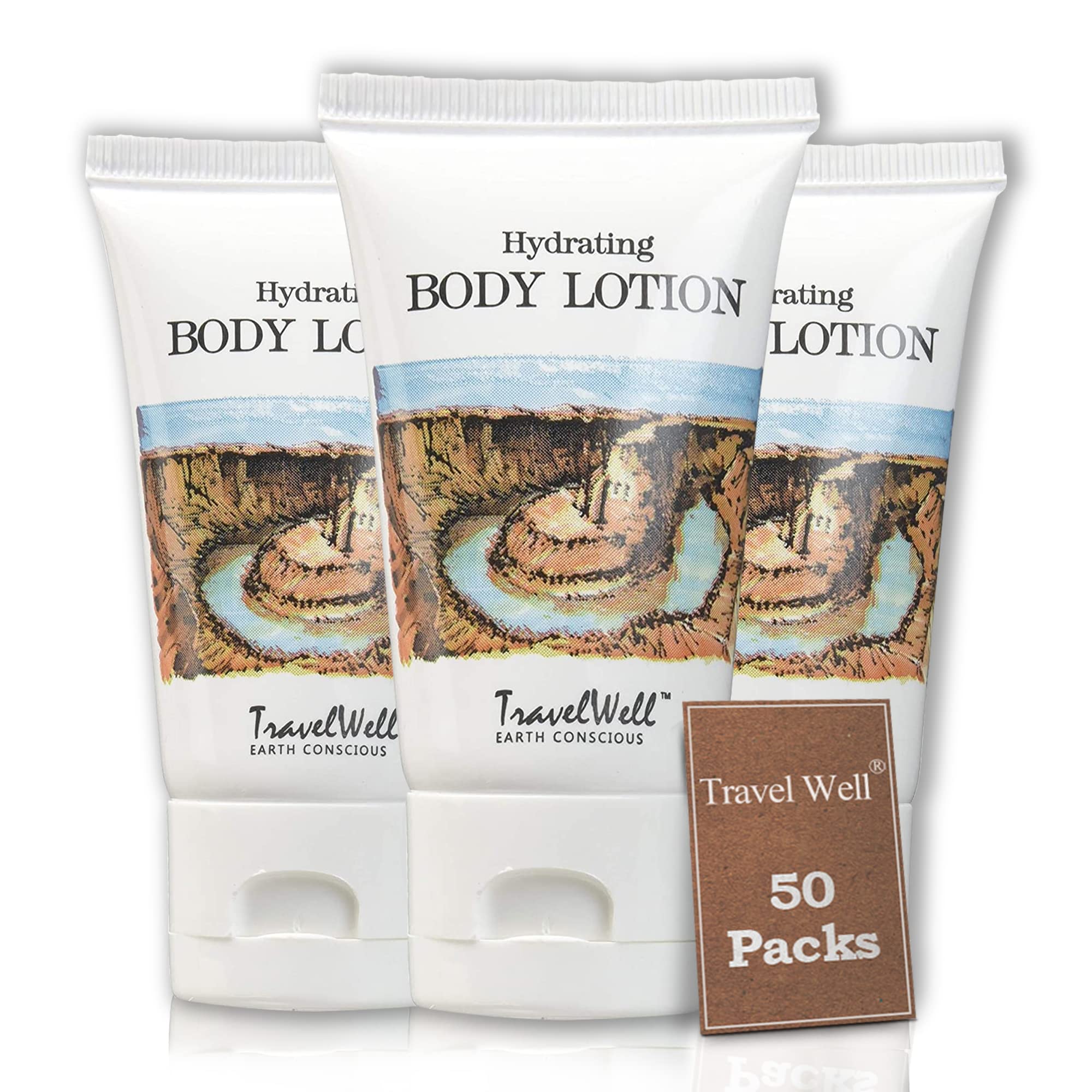 Bulk Hotel Toiletries Amenities - 50 Individually Wrapped 1.0 Fl Oz/30ml Travel Size Lotion Tubes | Landscape Series | Perfect for Hotels, Spas & Travel Kits