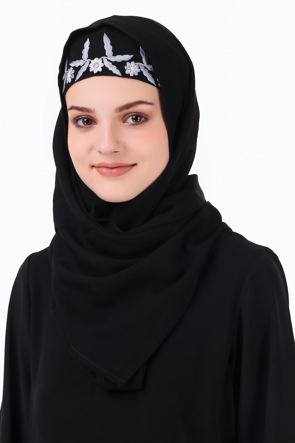 Floral Embellished Flared Nida Abaya - Elegant Muslim Prayer Dress for Women | Perfect for Eid, Ramadan & Special Occasions
