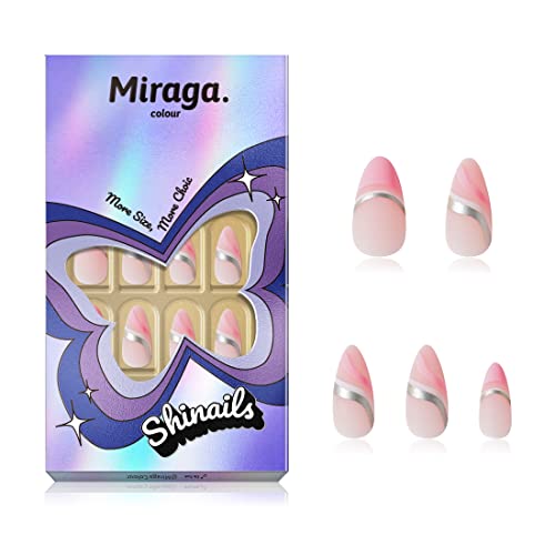 Miraga Medium Press On Nails - Pink Swirl Fake Nails Kit with Prep Pad, Mini File, Cuticle Stick & 24 Reusable Glue On Nails | Perfect for Parties, Weddings, Holidays & Everyday Wear