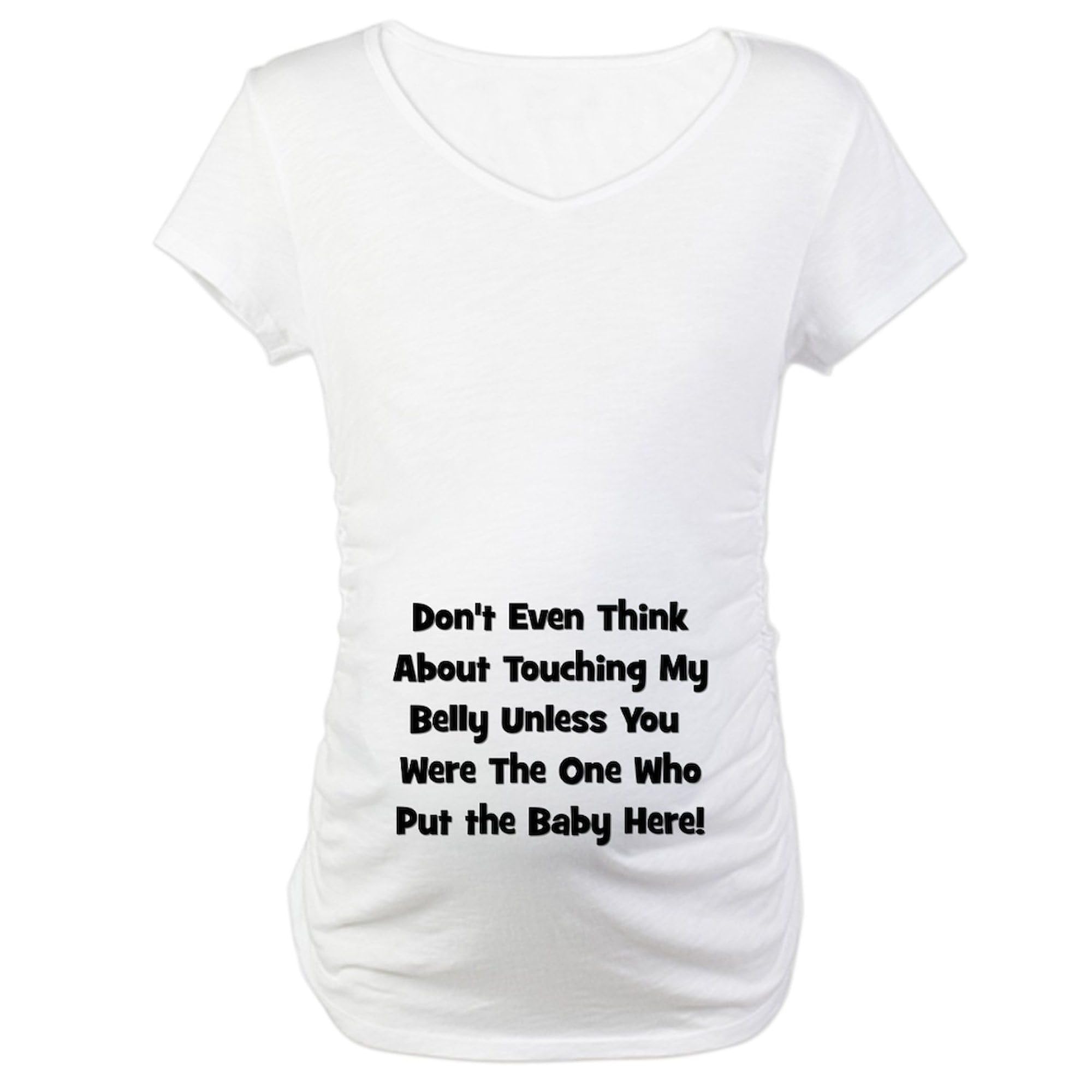 Don't Touch The Belly! Black Maternity T-Shirt for Women - Ruched Side Design for Comfort & Style - Perfect for Pregnancy Announcements & Maternity Photos