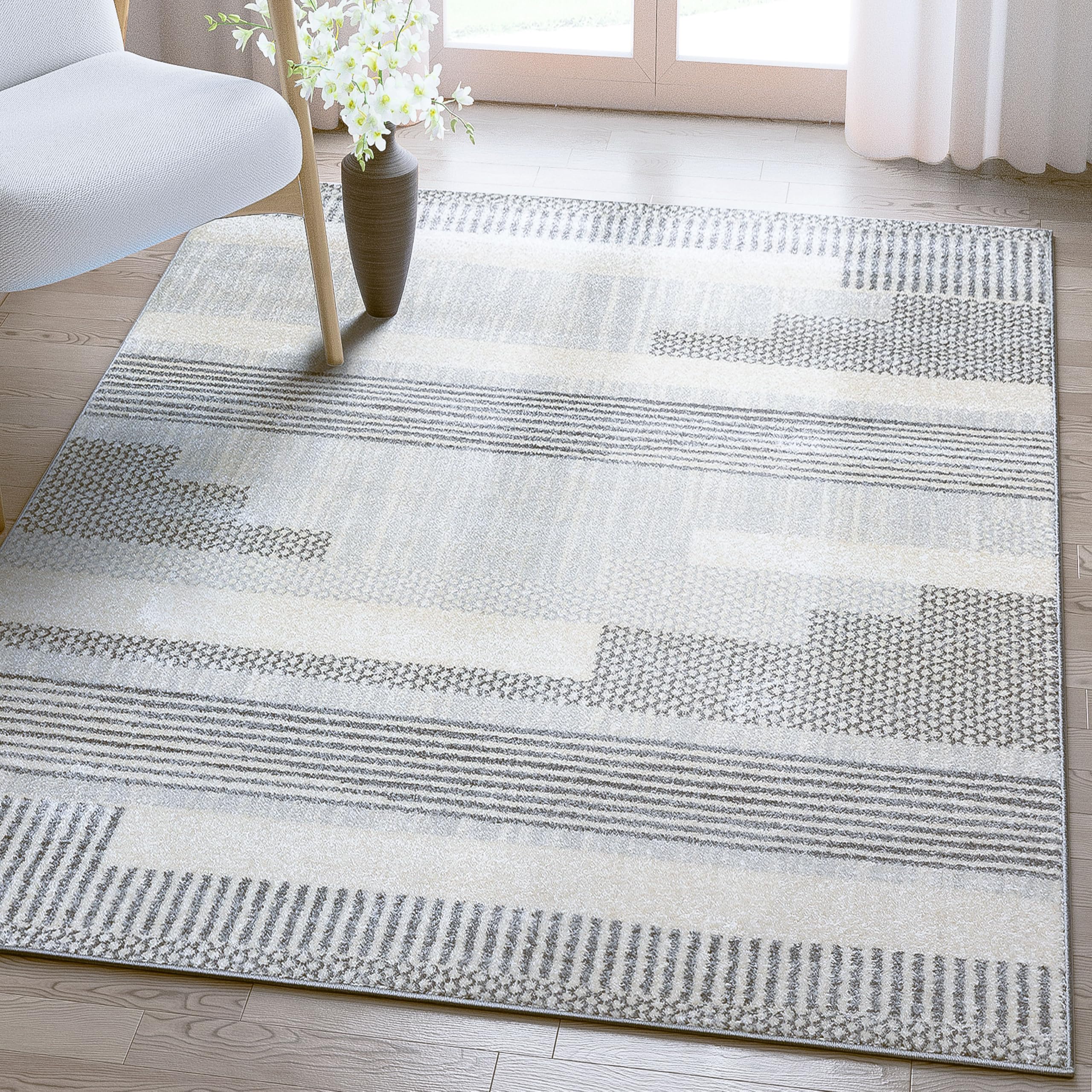 Well Woven Athena Luxury Living Room Grey Striped 7'10