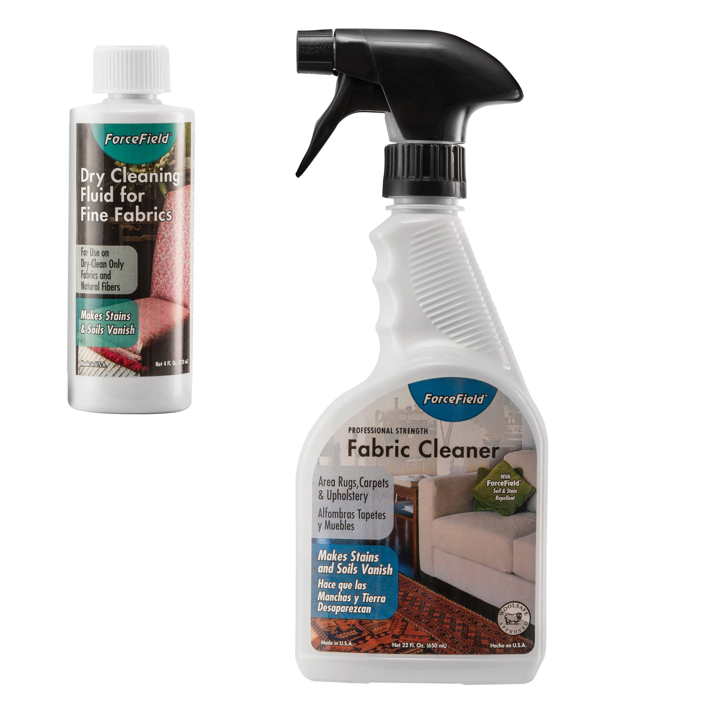 ForceField Fabric Cleaner Bundle - 22oz Stain Remover, Protector & Deep Cleaner for Delicate Fabrics | Dry Cleaning Fluid for Silk, Wool & Suede | Home, Car & Upholstery Care