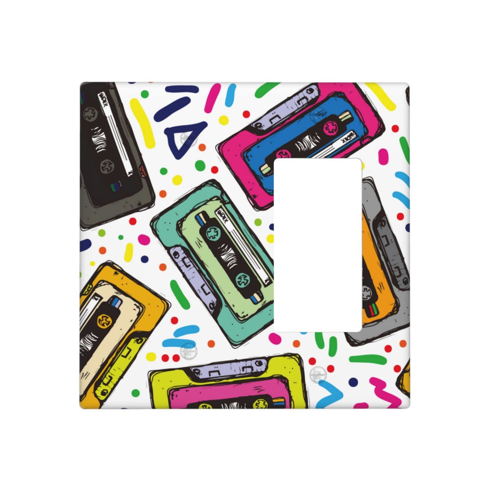 Vintage Cassette Tape Light Switch Cover - Colorful Retro Audio Tape Outlet Wall Plate for Bedroom, Bathroom & Music Room Decor - Unique Pop Culture Home Accessory