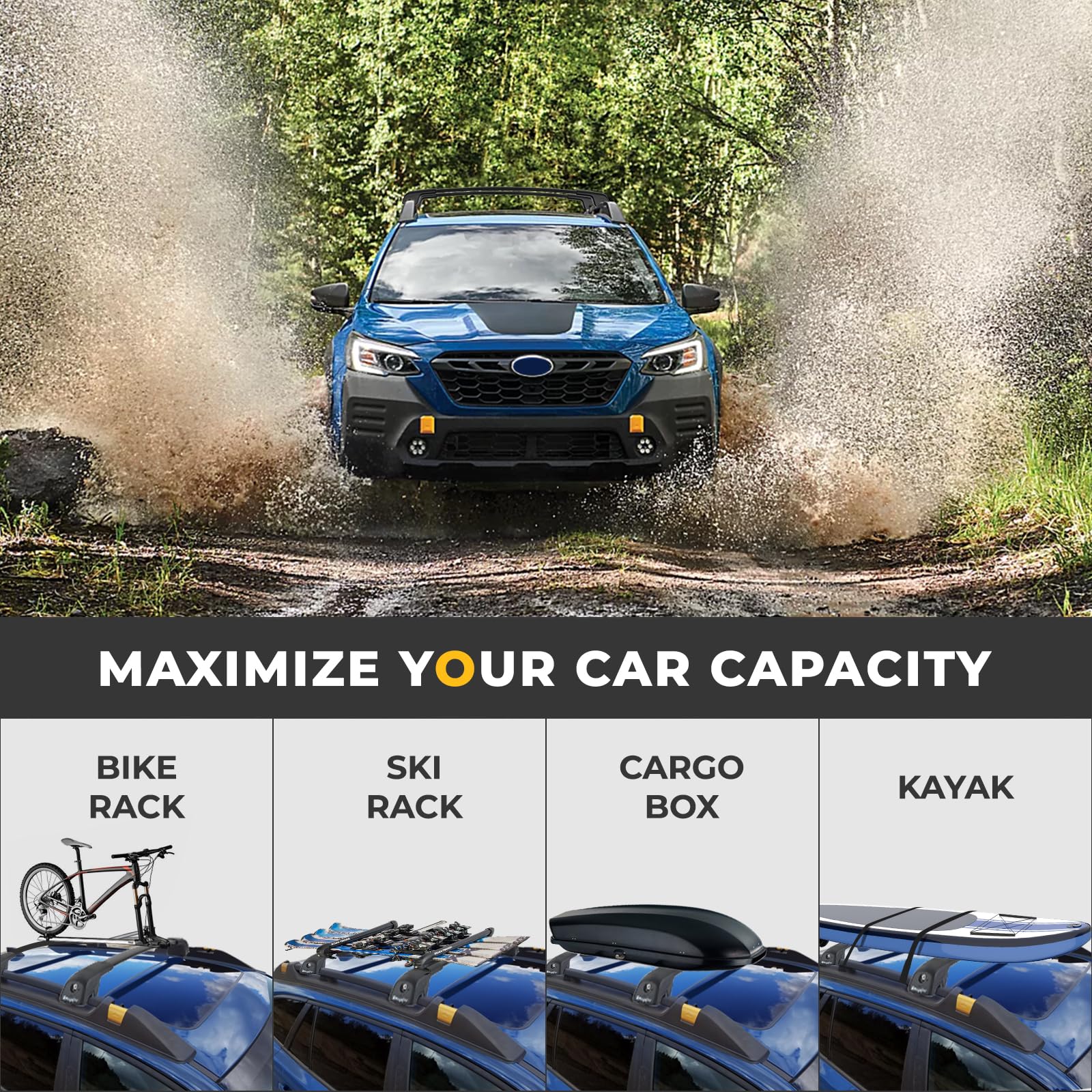 BougeRV Aluminum Roof Rack Cross Bars for Subaru Outback Wilderness 2020-2025 - Lockable Cargo Carrier System for Kayak, Canoe, Bike, Snowboard & Luggage | Perfect for Outdoor Adventures, Camping & Road Trips
