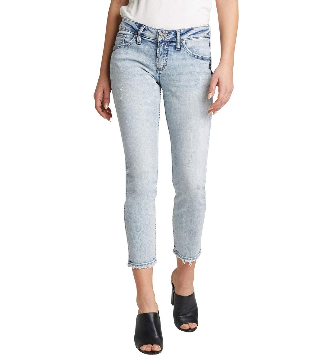 Silver Jeans Co. Women's Boyfriend Mid Rise Slim Leg Jeans - Comfortable Stretch Denim Pants for Casual Wear & Everyday Outfits