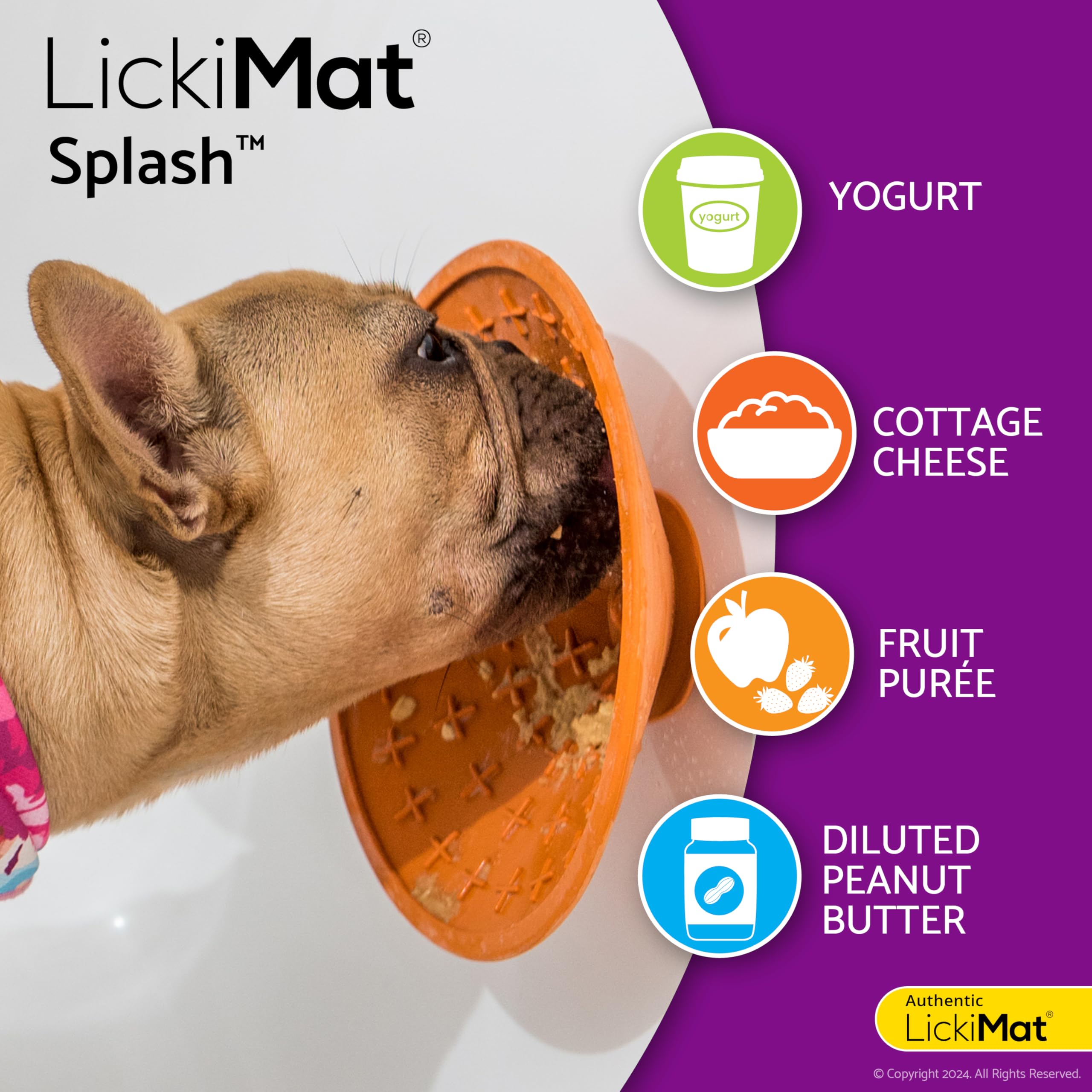 LickiMat Splash - Slow Feeder Dog Bowl & Lick Mat for Anxiety Relief - Non-Slip Pet Feeding Dish for Food, Treats, Yogurt & Peanut Butter - Fun Interactive Puzzle Toy for Dogs - Purple - Perfect for Mealtime Enrichment, Training Rewards & Boredom Relief