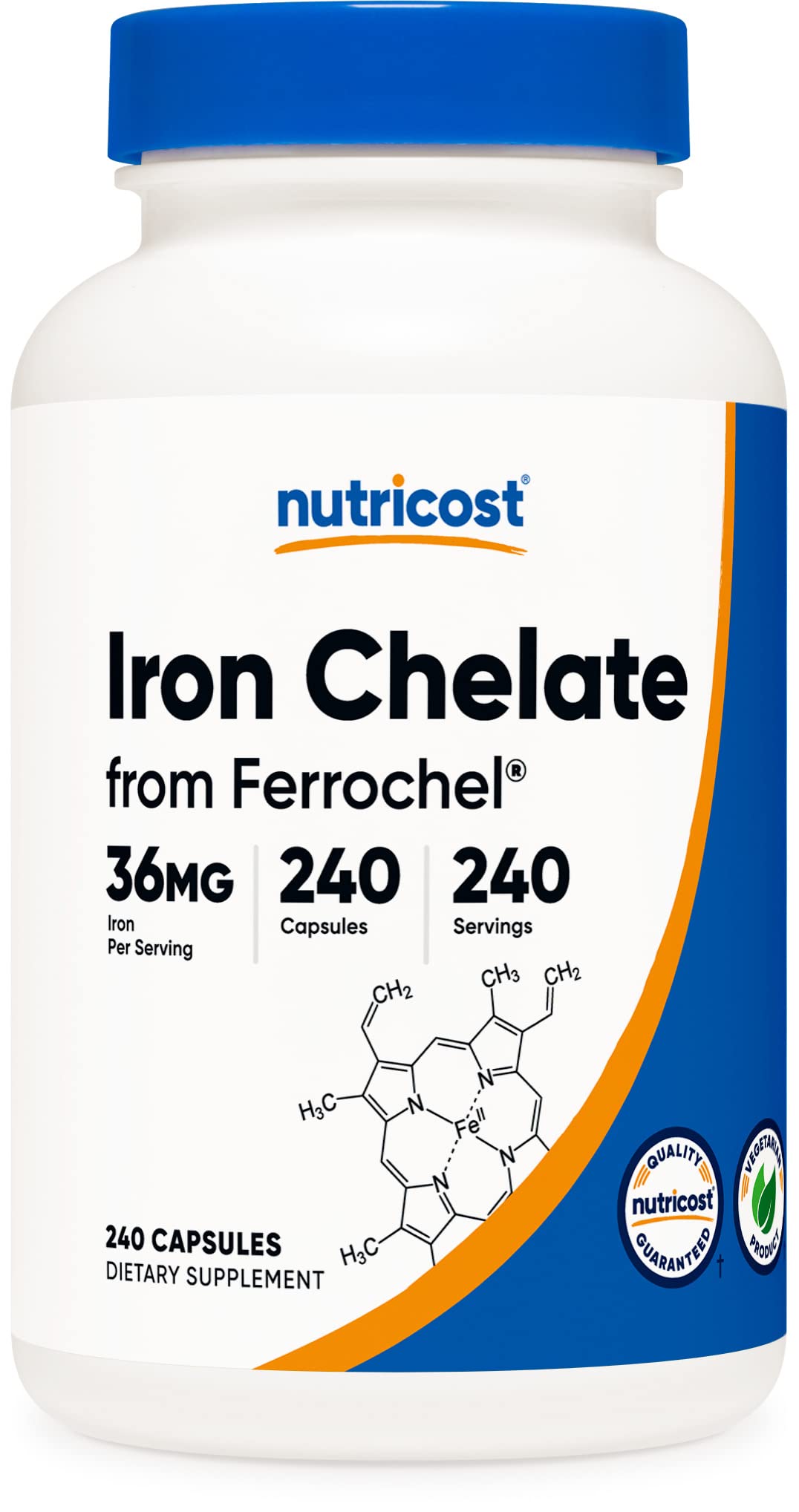 Nutricost Chelated Iron Supplement 36mg (240 Capsules) - Ferrochel for Better Absorption - Supports Energy & Red Blood Cell Production - Ideal for Anemia & Fatigue Relief