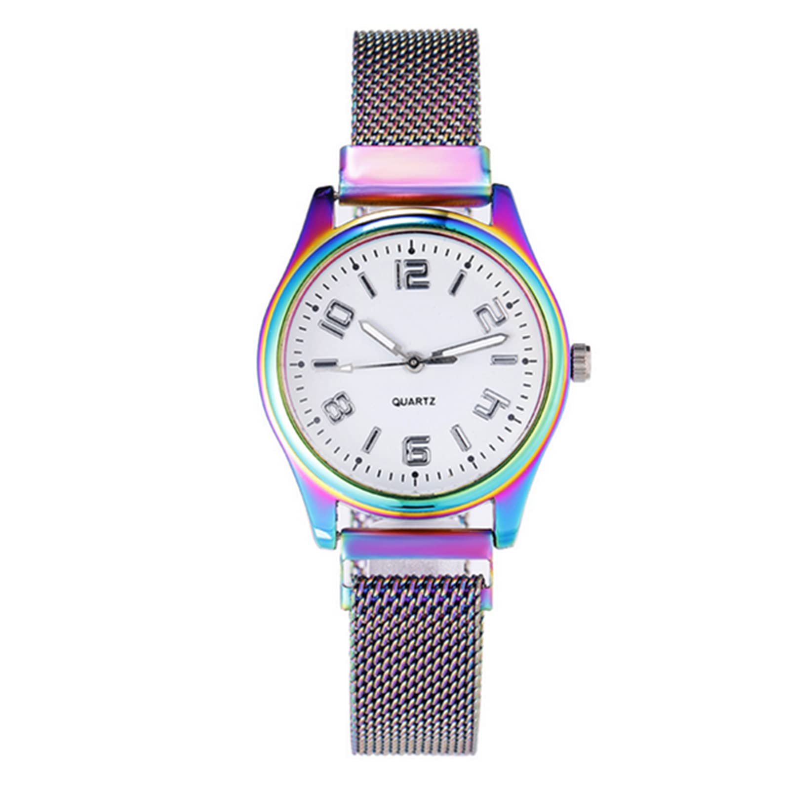 Stylish Rainbow Ultra Thin Mesh Belt Quartz Watch - Digital Dial Magnetic Closure Unisex Watch for Men & Women | Perfect for Casual Wear, Office & Everyday Fashion Accessory