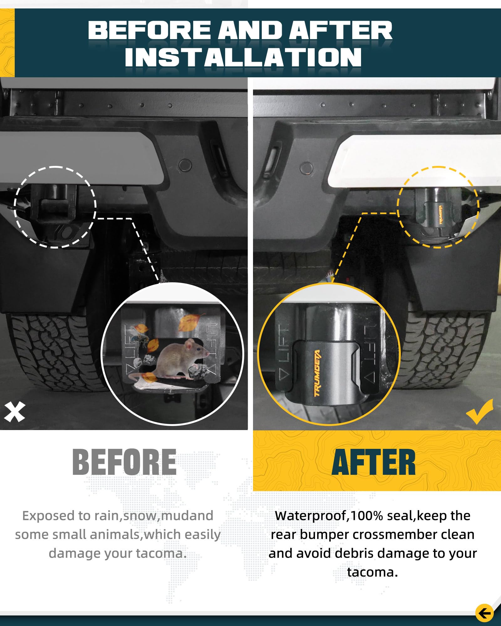 2PCS Rear Bumper Crossmember End Caps for 4th Gen Toyota Tacoma 2024-2025 | Black Rubber Stopper Cover | Waterproof Protection | Off-Road Accessories & Truck Mods