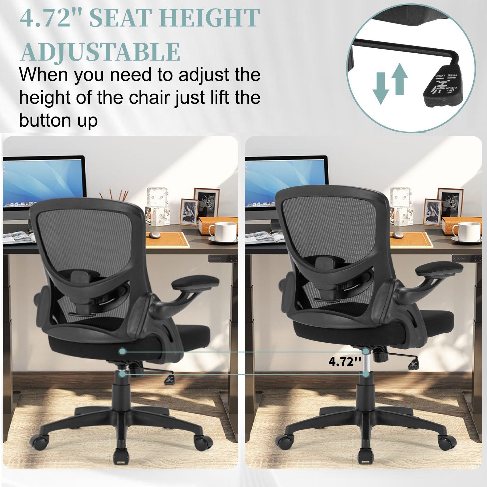 Ergonomic Mesh Office Chair with Adjustable Lumbar Support - Flip-Up Armrests & Height Adjustable Swivel Desk Chair for Home Office - 300 lbs Weight Capacity - Perfect for Long Work Hours & Gaming Sessions