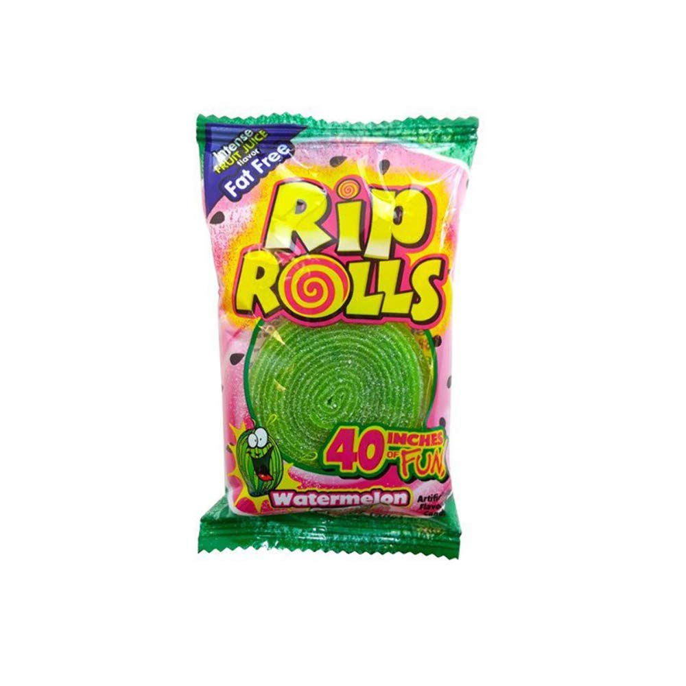Rip Rolls Watermelon Flavor - 24 Individually Wrapped 1.4 oz Chewy Candy Rolls | Perfect for Parties, Halloween Treats & Office Snacks