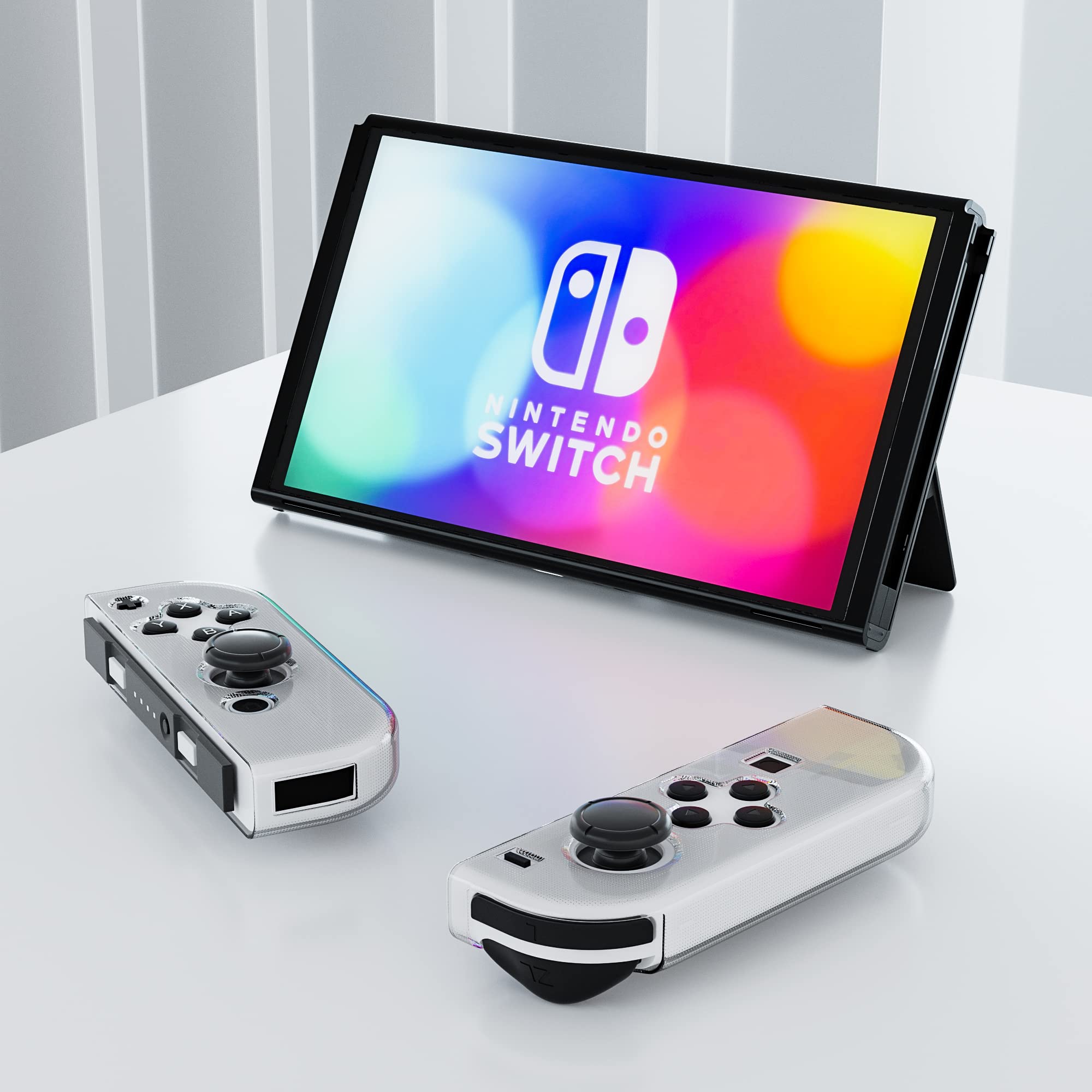 RHOTALL Soft TPU Clear Protective Case for Nintendo Switch/Switch OLED Joycon Controllers - Transparent Cover with 6 Thumb Grips Caps | Perfect for Gaming, Travel Protection & Enhanced Grip