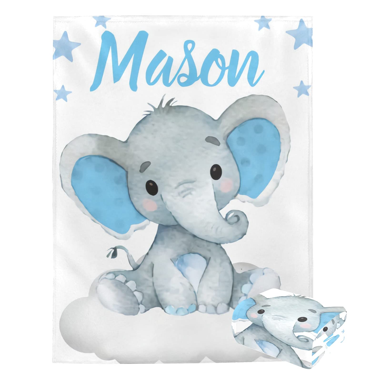 Custom Personalized Baby Blanket with Name - Super Soft Elephant Design for Newborns | Perfect Baby Shower Gift for Boys & Girls | Nursery Decor Essentials | Ideal for Cuddling, Swaddling & Photo Props